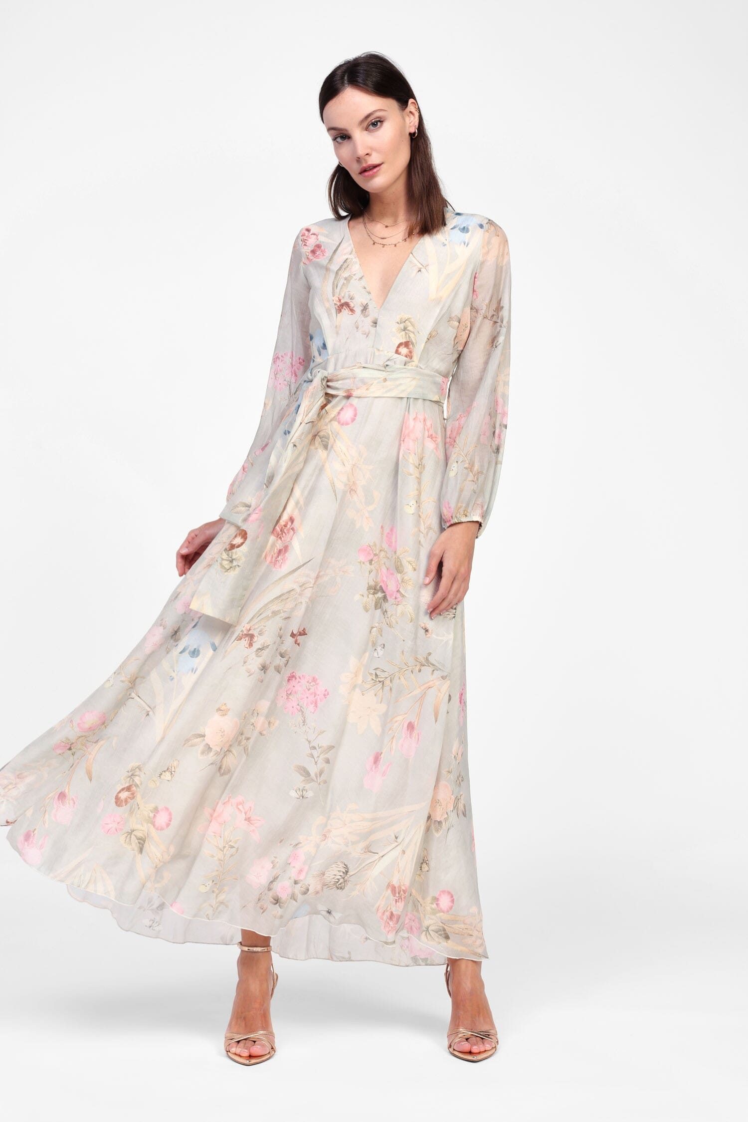 Abito Lungo Floreale Con Cintura Dixie