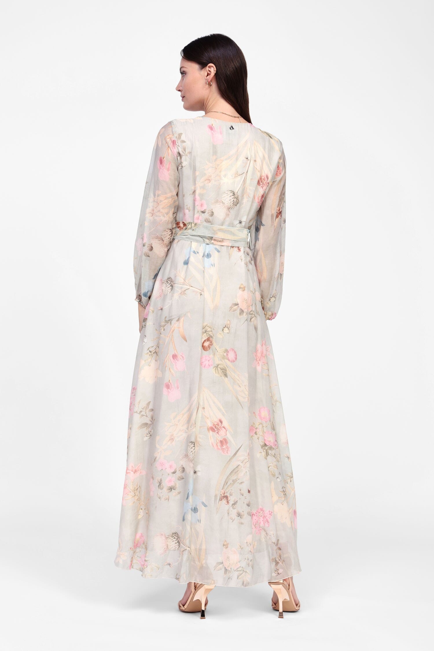 Abito Lungo Floreale Con Cintura Dixie