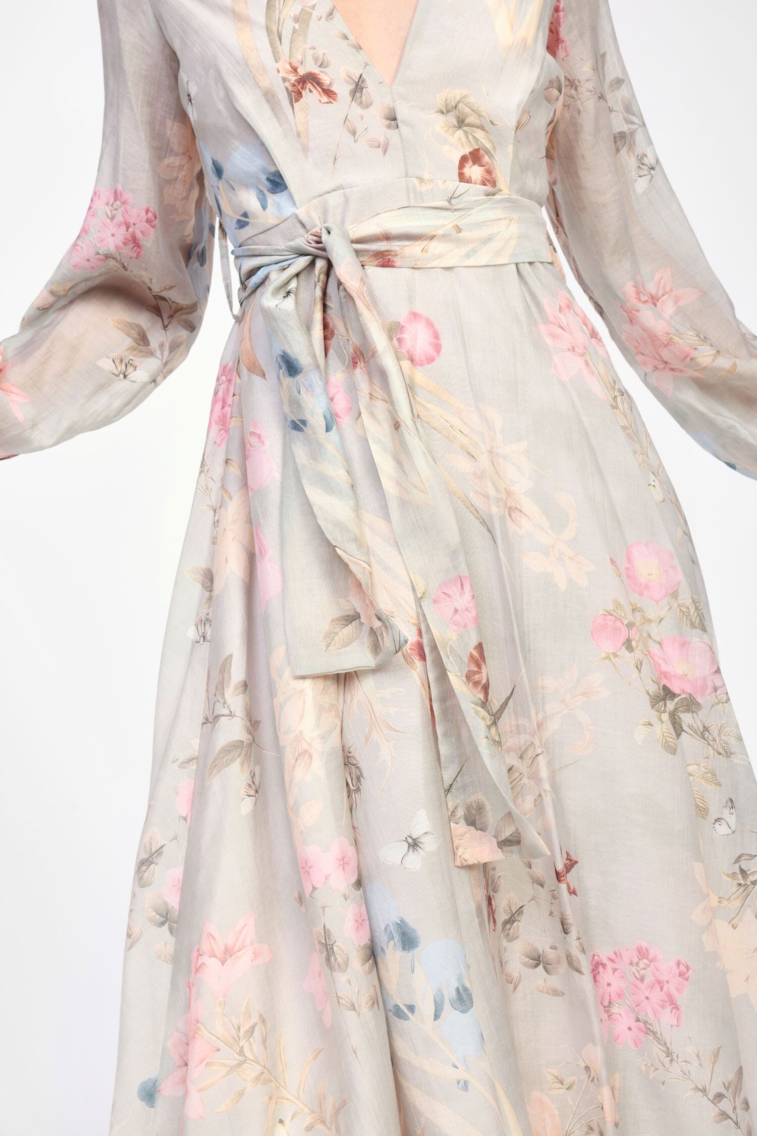 Abito Lungo Floreale Con Cintura Dixie