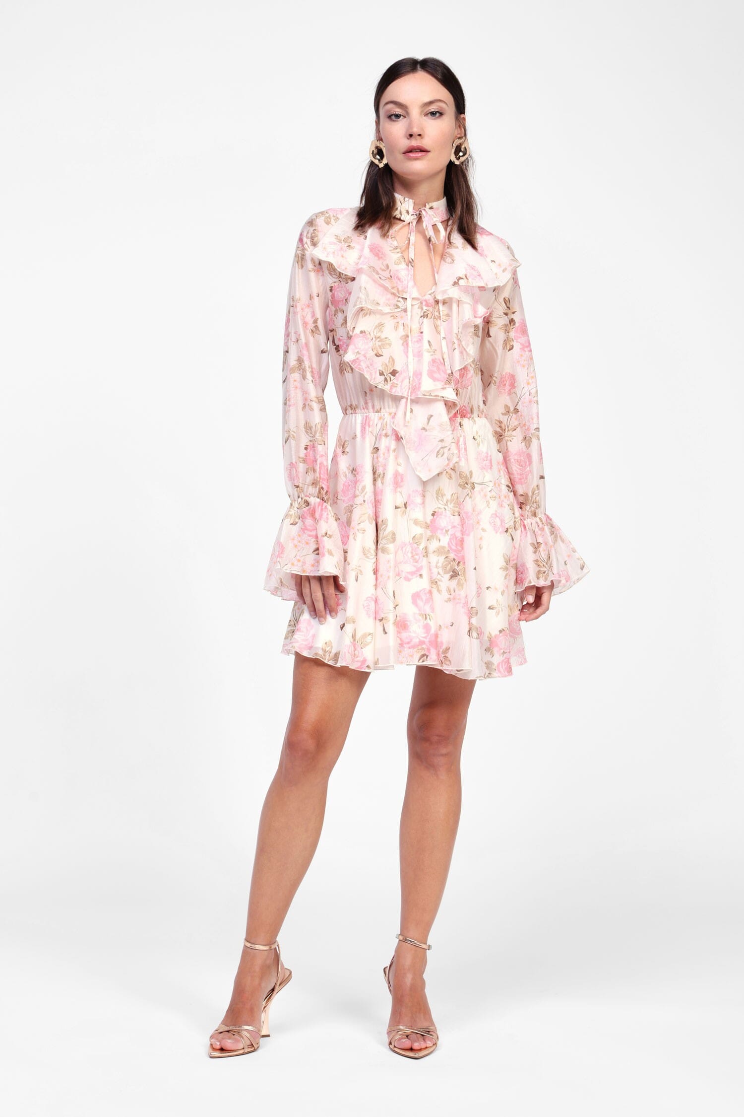 Abito Corto Floreale Con Maniche Lunghe Dixie