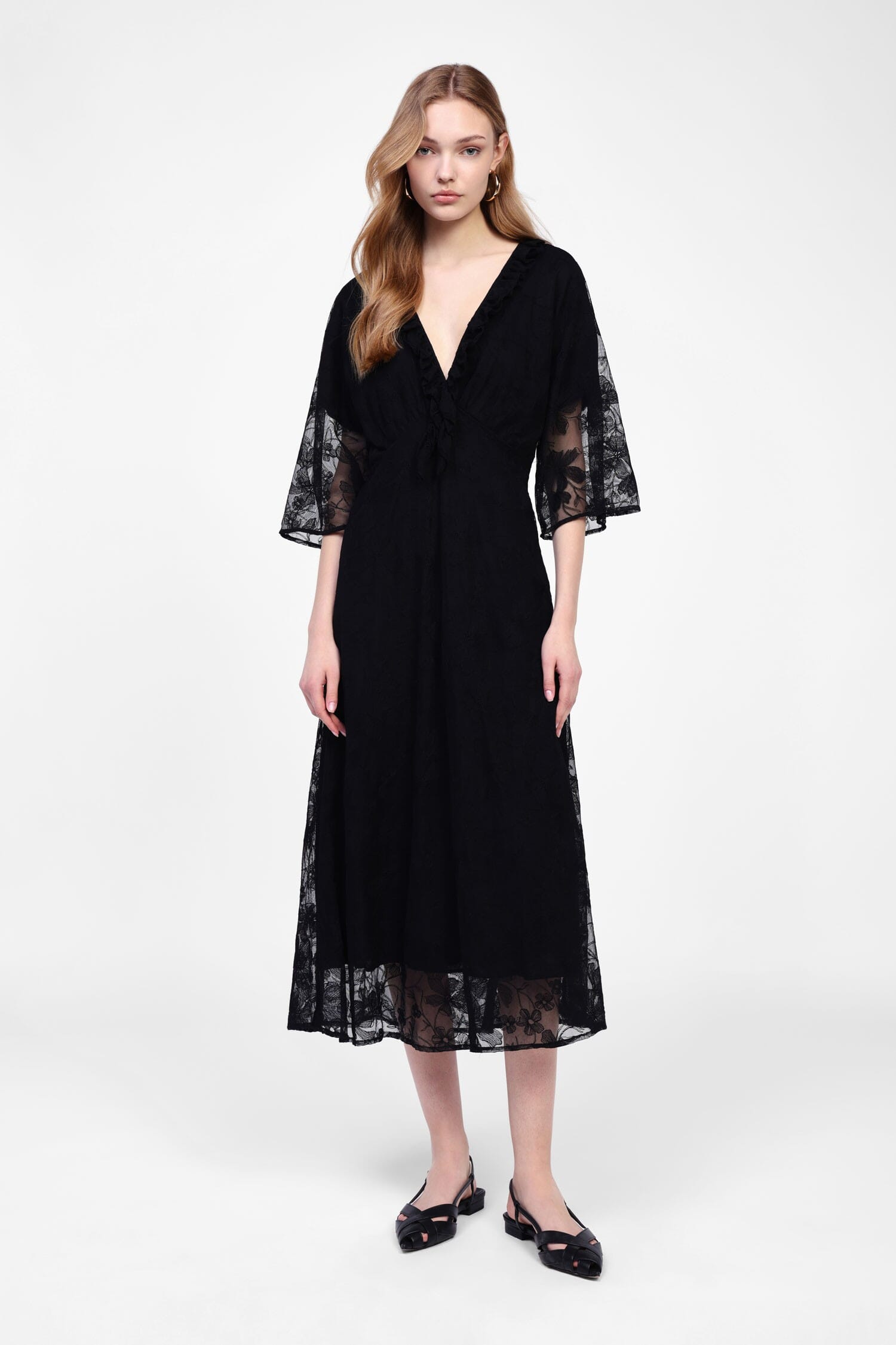 Abito Midi Con Maniche Trasparenti Dixie