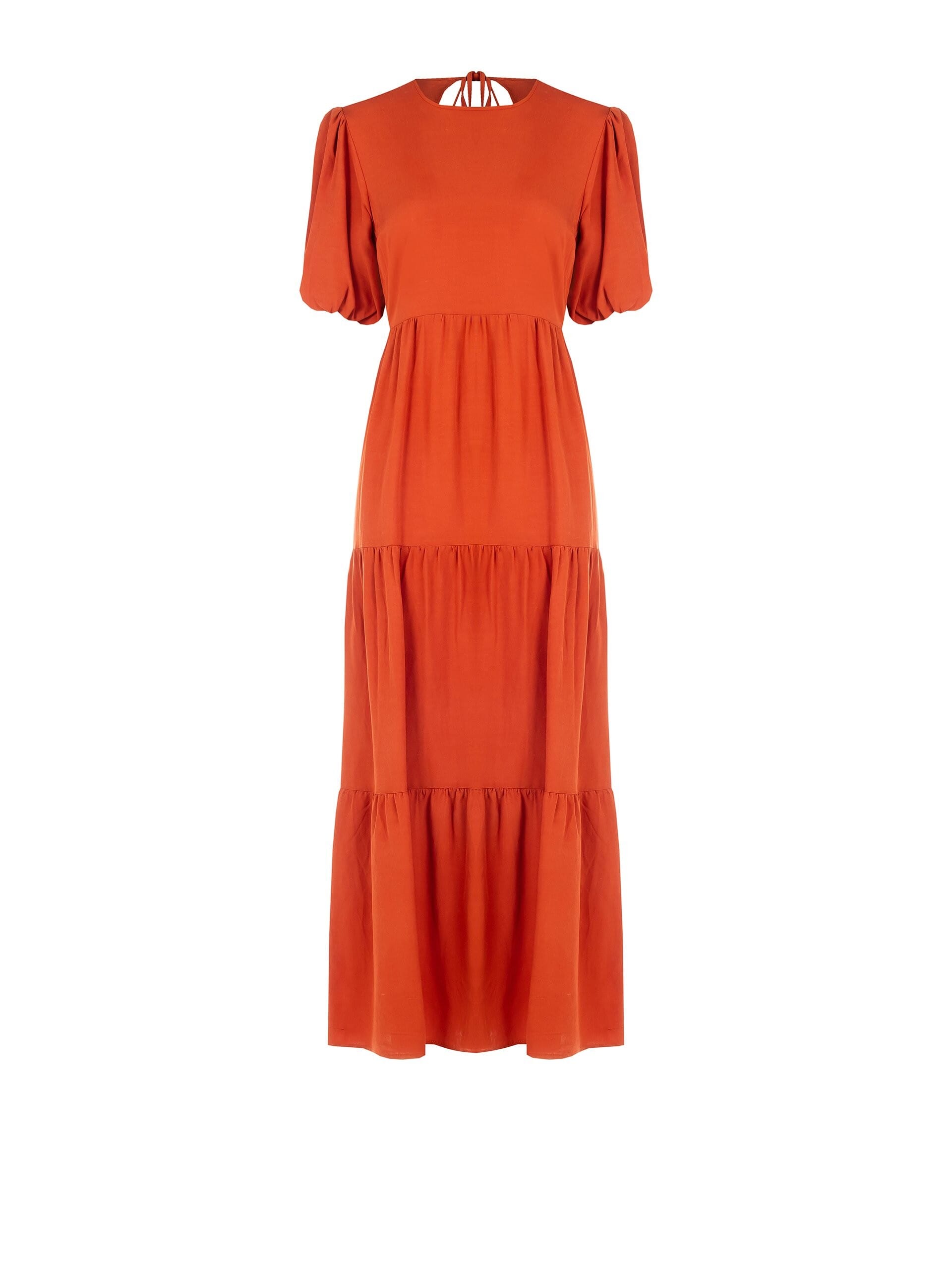 Abito Lungo A Balze In Misto Viscosa E Lino Scollato Dietro Rinascimento