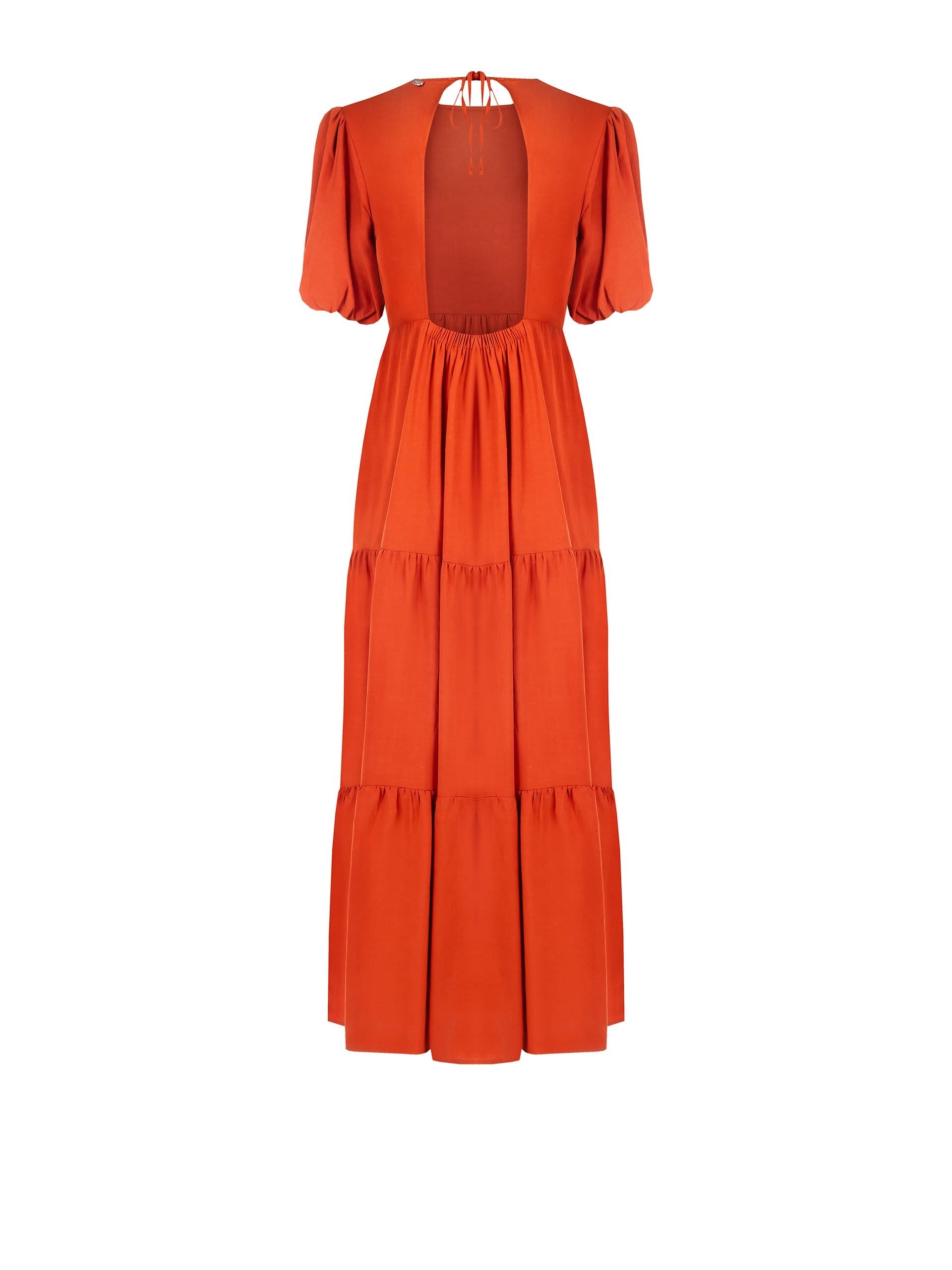 Abito Lungo A Balze In Misto Viscosa E Lino Scollato Dietro Rinascimento