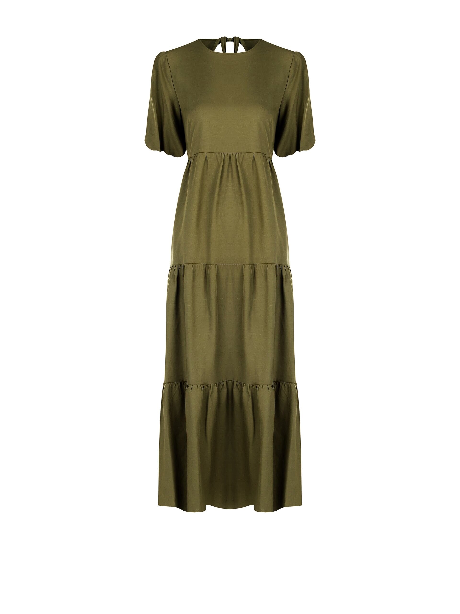 Abito Lungo A Balze In Misto Viscosa E Lino Scollato Dietro Rinascimento