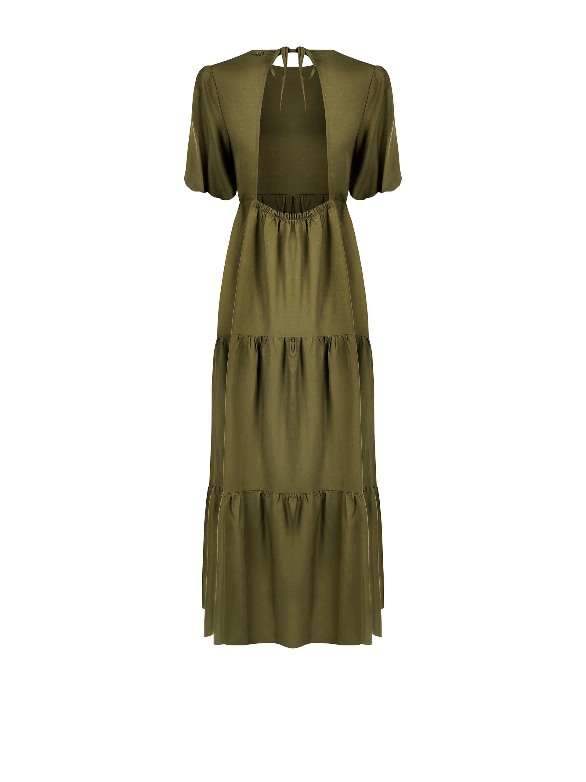 Abito Lungo A Balze In Misto Viscosa E Lino Scollato Dietro Rinascimento