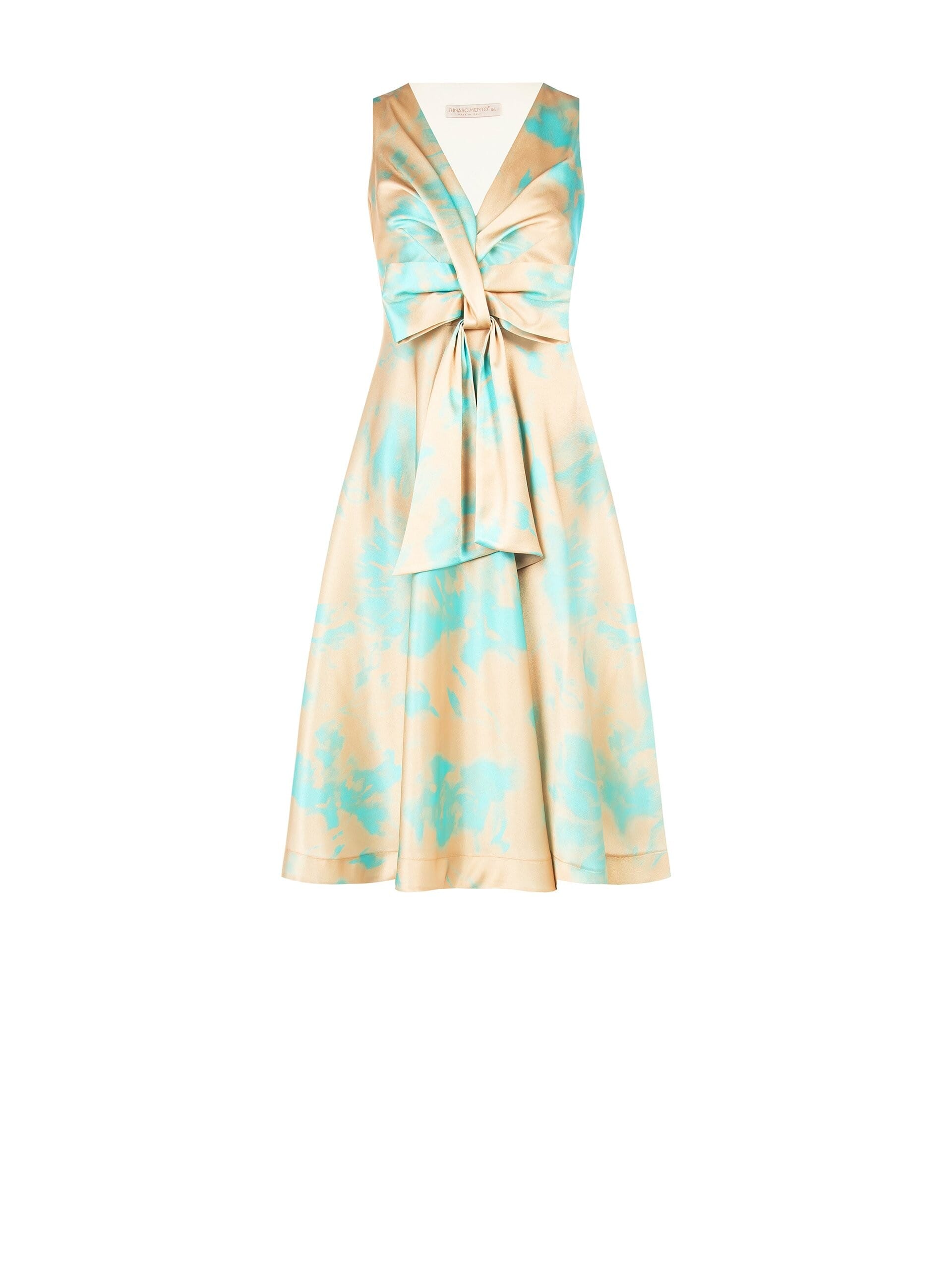 Abito Midi A Ruota In Raso Crepe Con Scollo A V Rinascimento