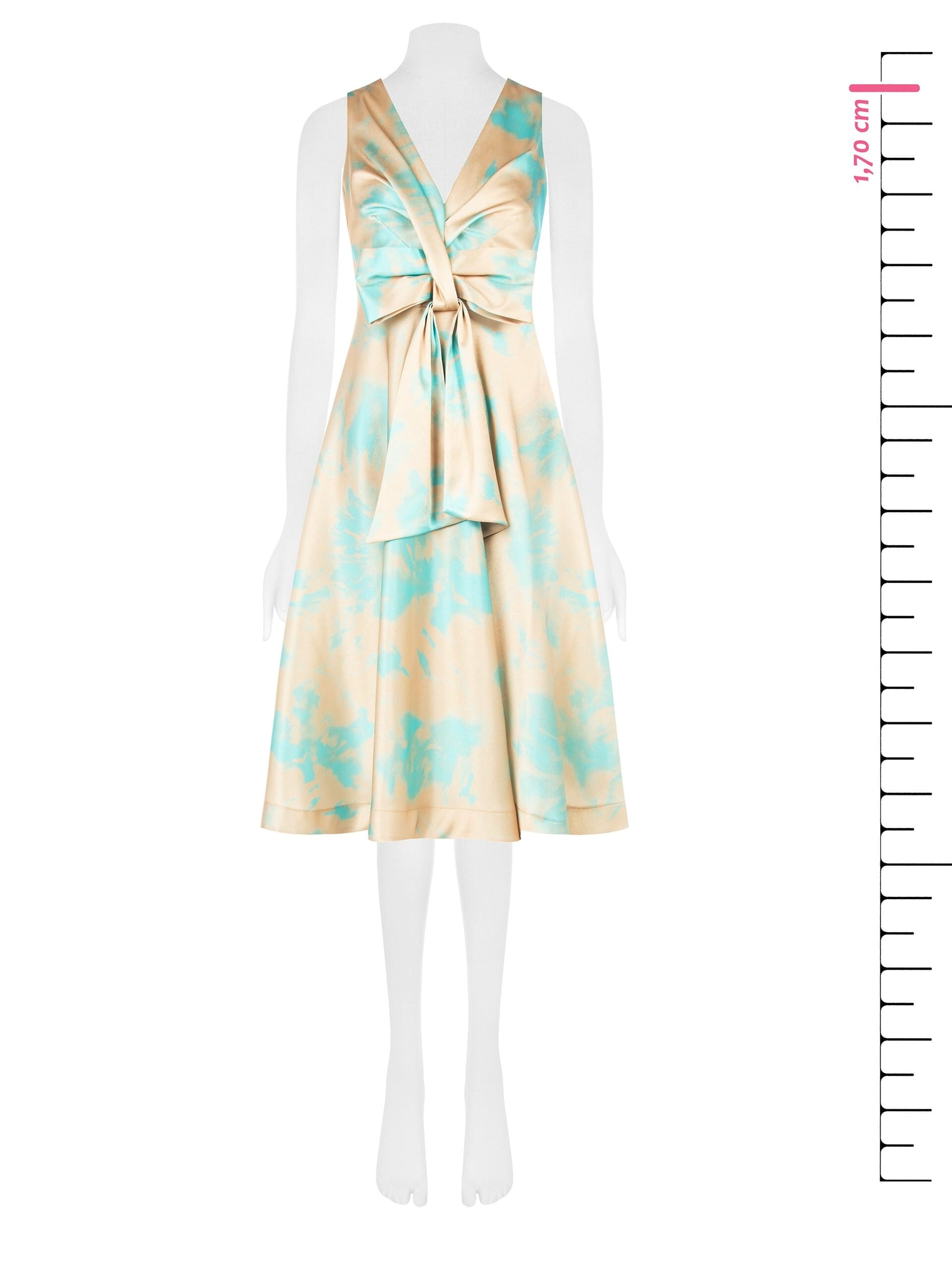 Abito Midi A Ruota In Raso Crepe Con Scollo A V Rinascimento