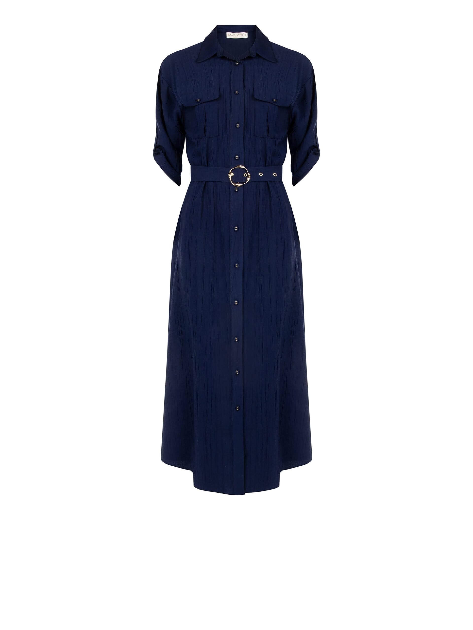 Abito Chemisier Lungo In Viscosa Effetto Stropicciato A Righe Con Cintura Coordinata Rinascimento