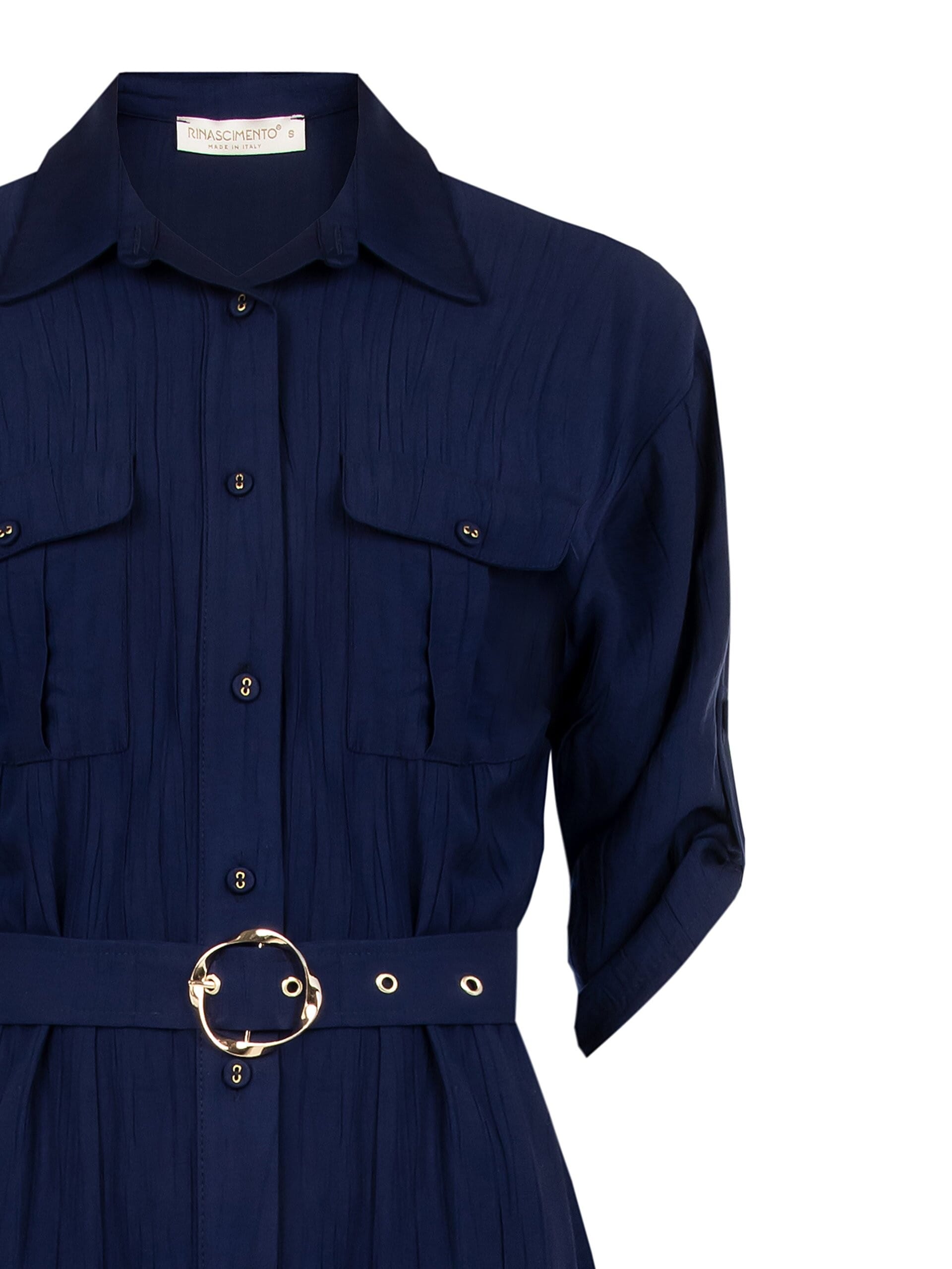 Abito Chemisier Lungo In Viscosa Effetto Stropicciato A Righe Con Cintura Coordinata Rinascimento