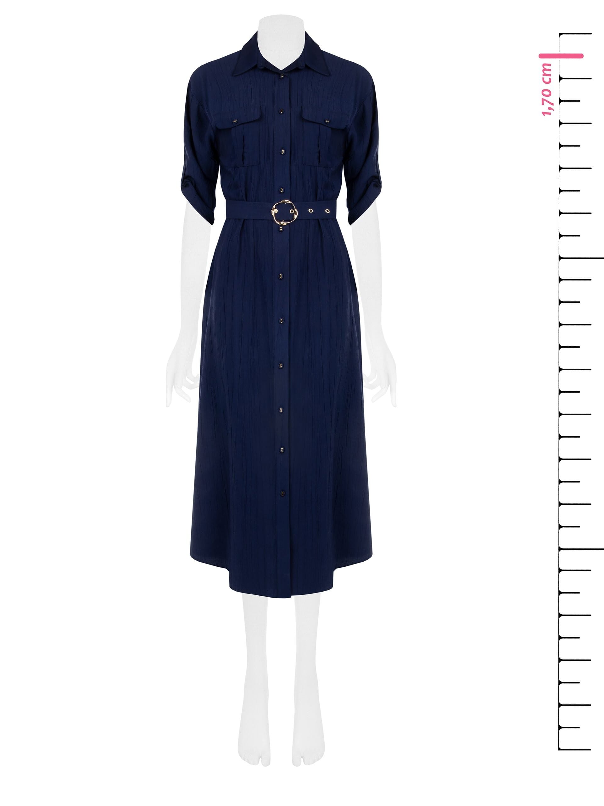 Abito Chemisier Lungo In Viscosa Effetto Stropicciato A Righe Con Cintura Coordinata Rinascimento