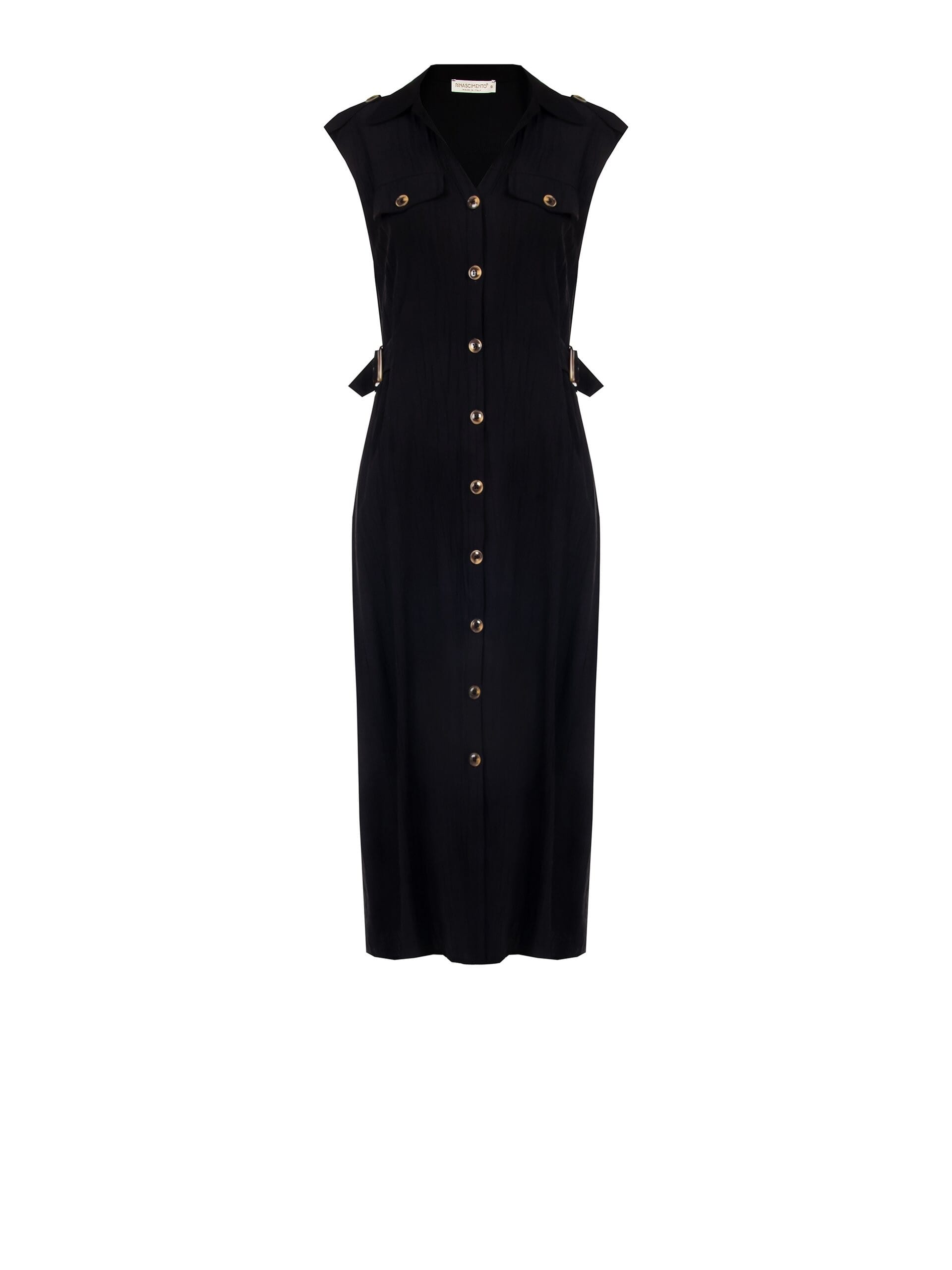 Abito Chemisier Lungo In Viscosa Effetto Stropicciato A Righe Con Fibbie Sui Fianchi Rinascimento