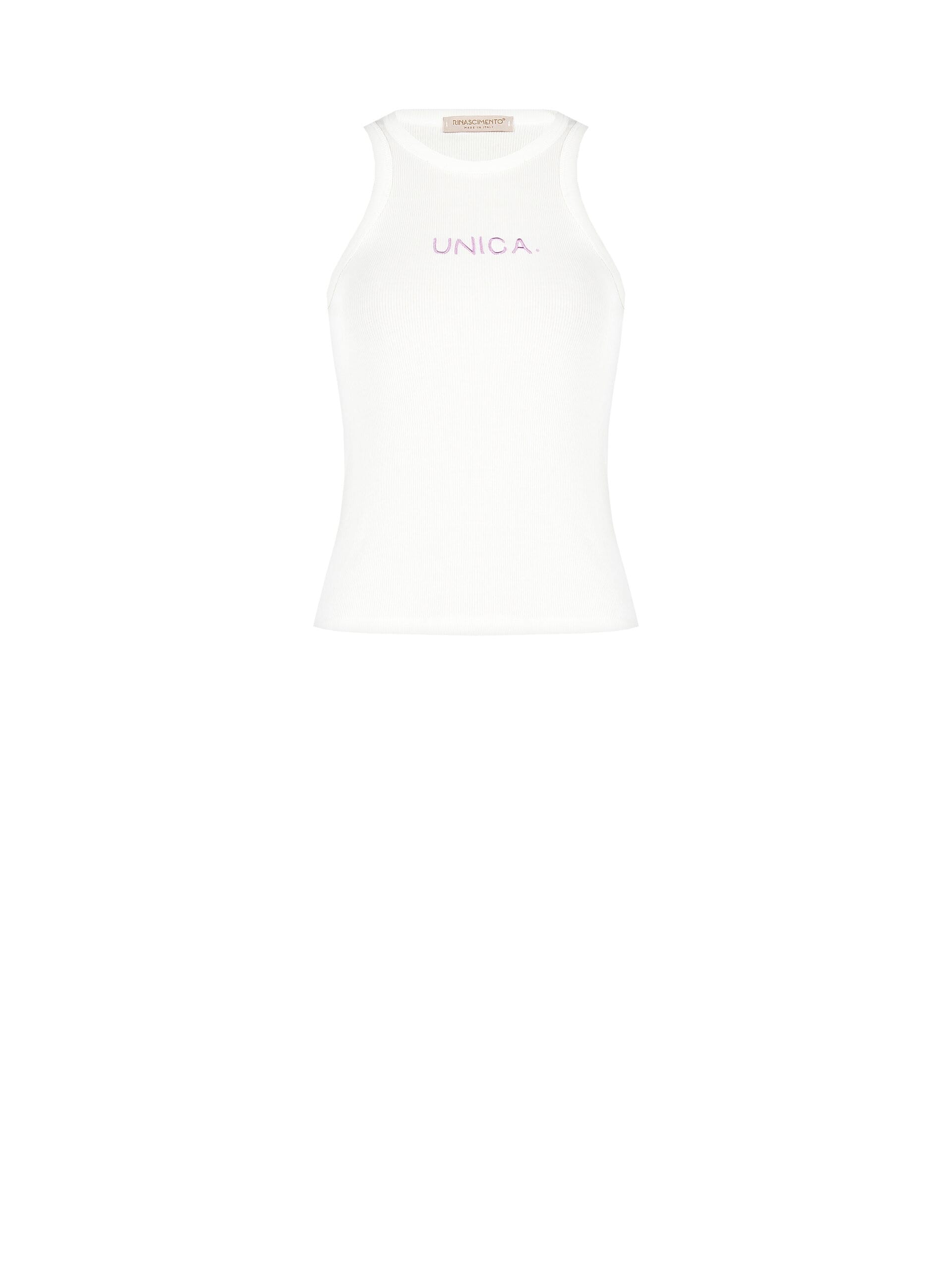 Top Aderente A Coste In Cotone Con Slogan Lilla Ricamato Rinascimento