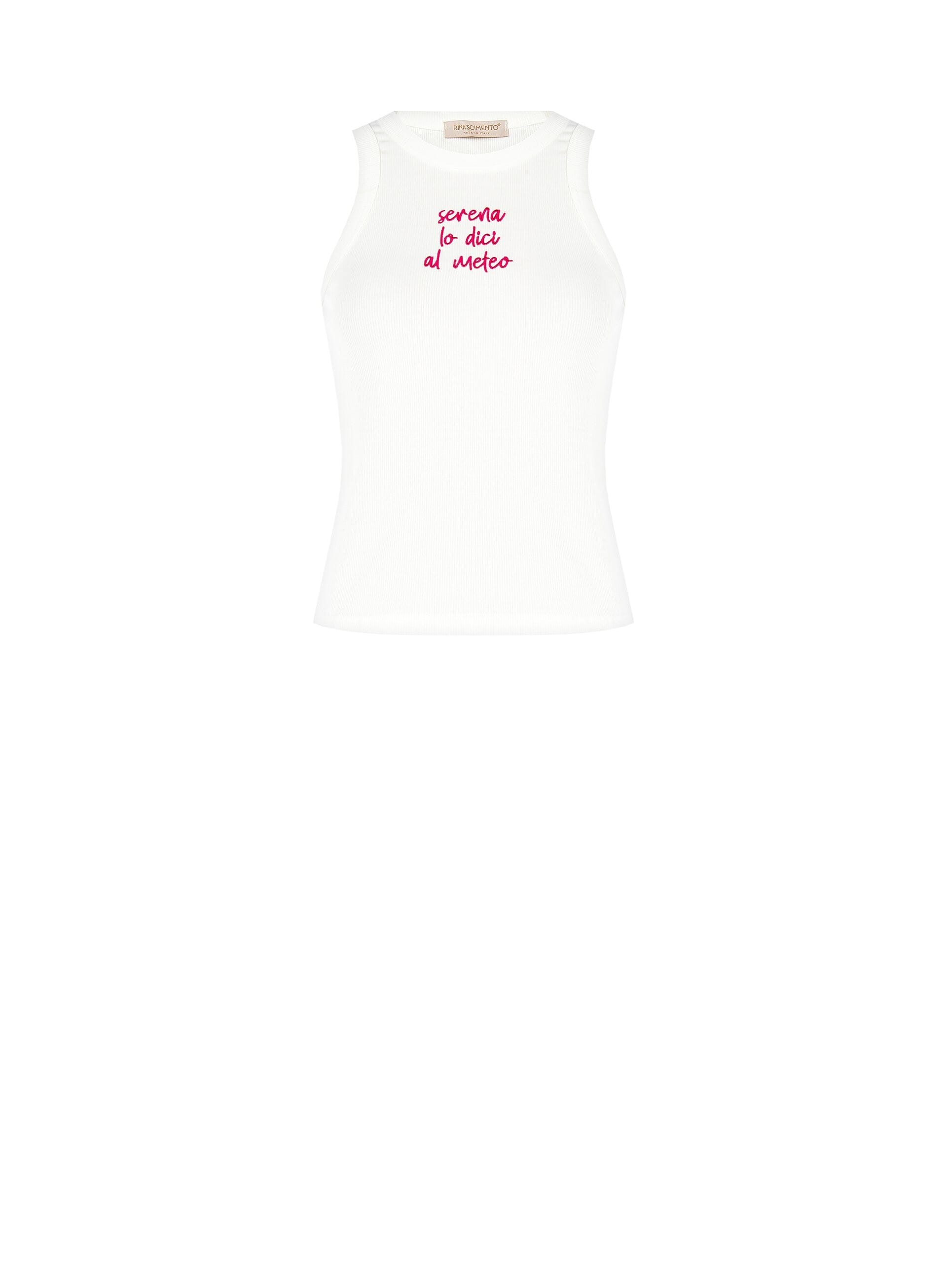 Top Aderente In Cotone A Coste Con Slogan Rosso Ricamato Rinascimento