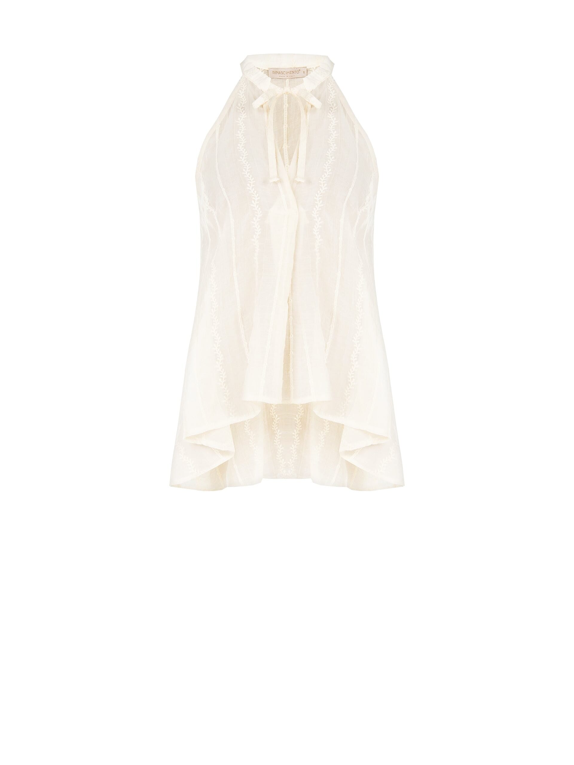 Top Lungo A Trapezio In Tessuto Semitrasparente Ricamato Rinascimento