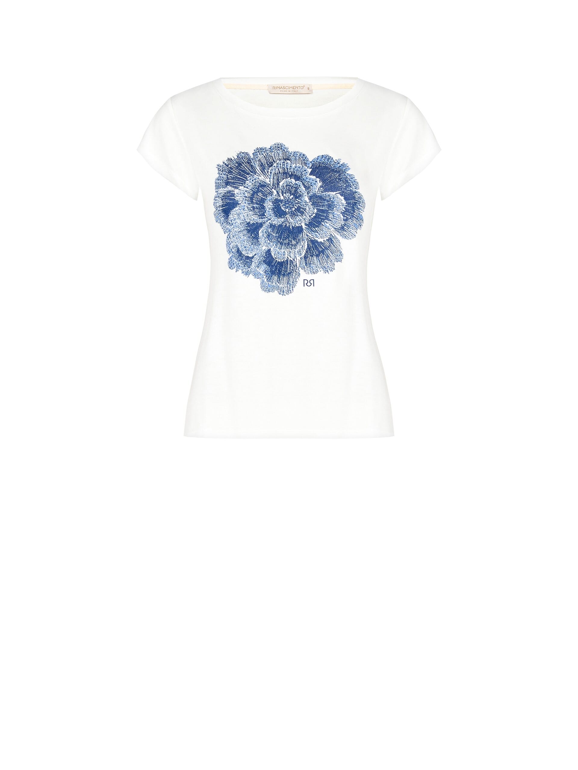Rinascimento Flower and Rhinestone Print Viscose Regular T-Shirt