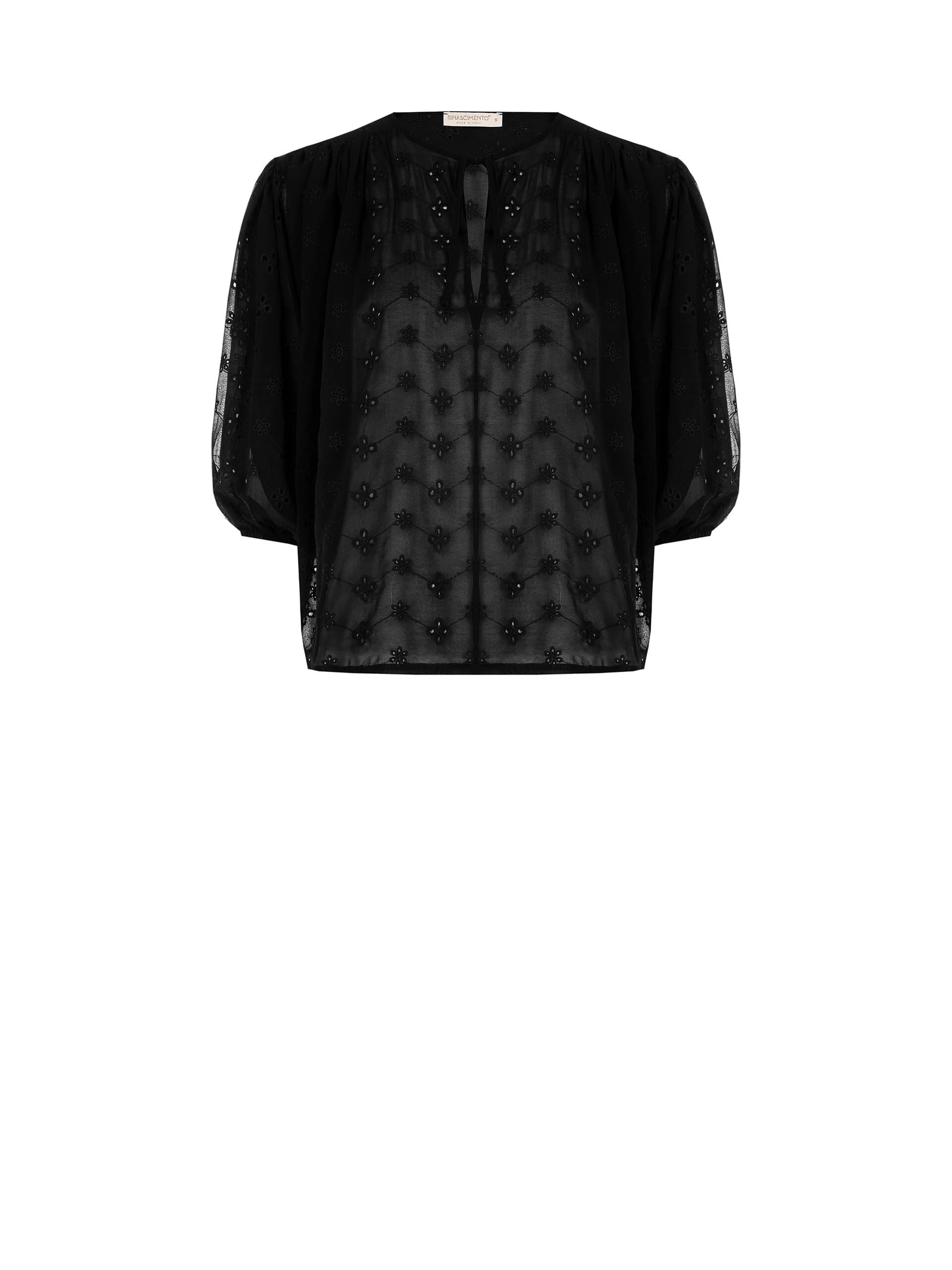 Blusa Corta E Ampia In Georgette Ricamata A Fiori Rinascimento