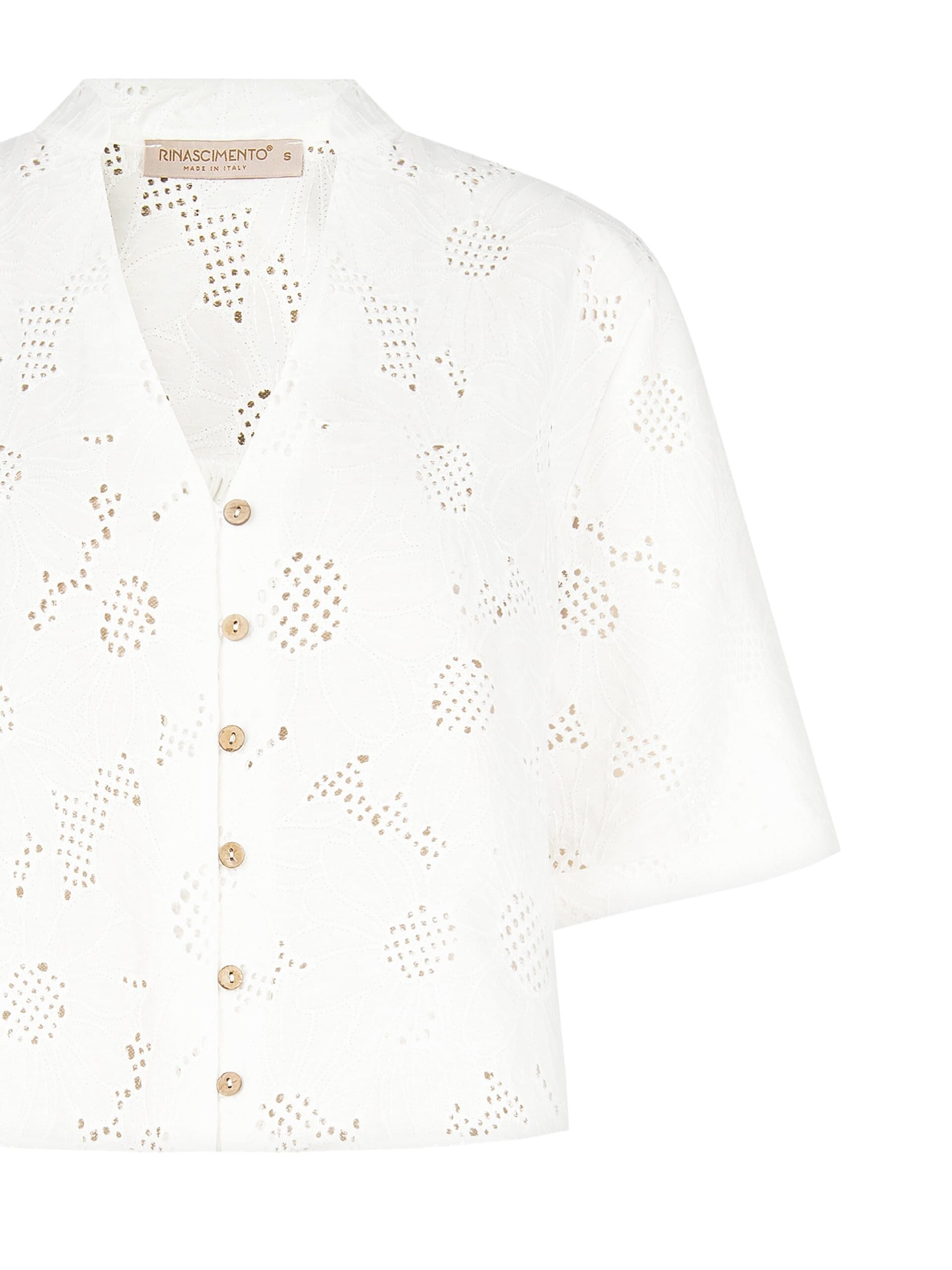 Camicia Ampia In Misto Cotone Ricamata A Fiori E Traforata Con Scollo A V Rinascimento