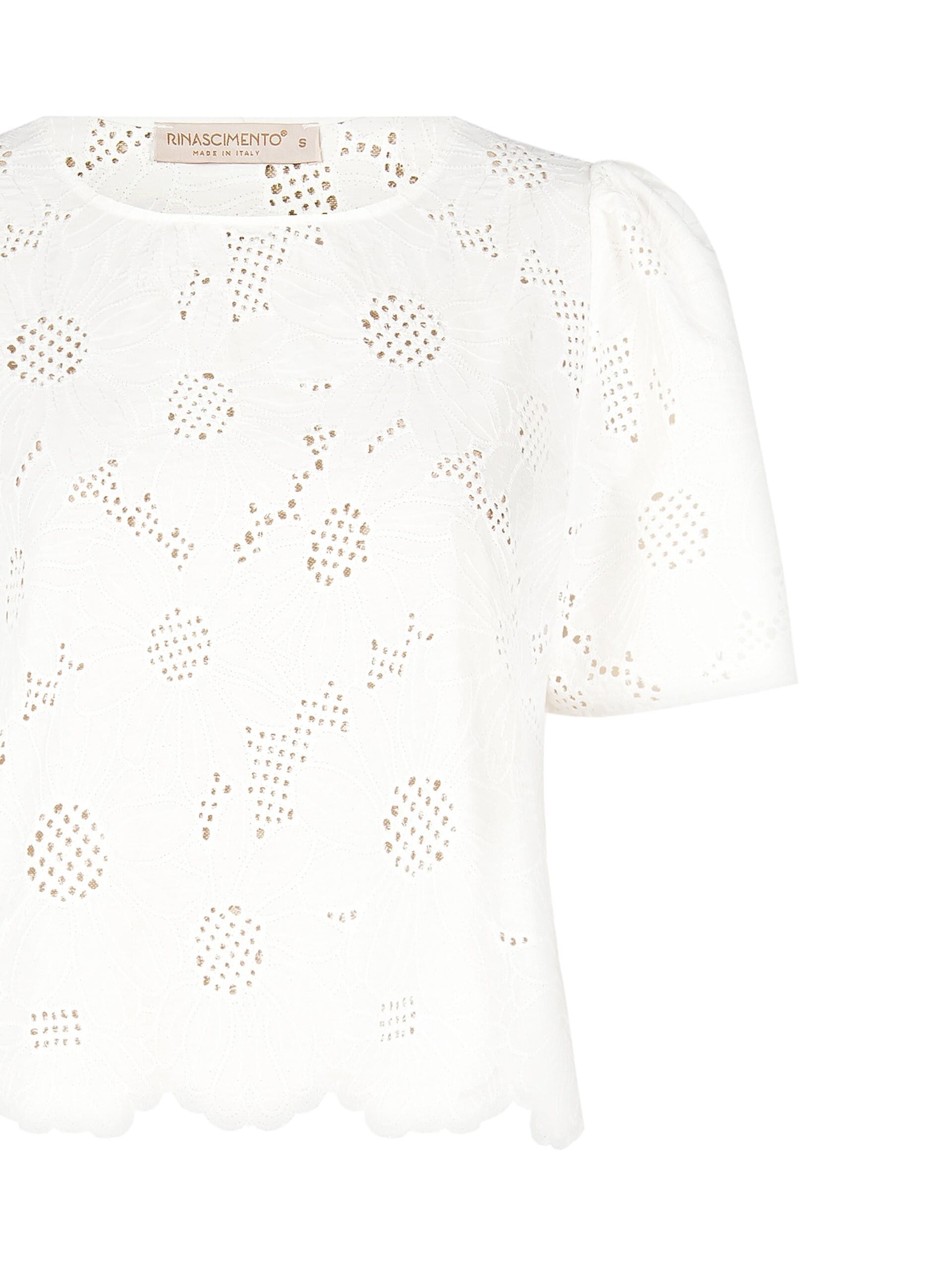 Blusa Ampia In Misto Cotone Ricamata A Fiori E Traforata Rinascimento