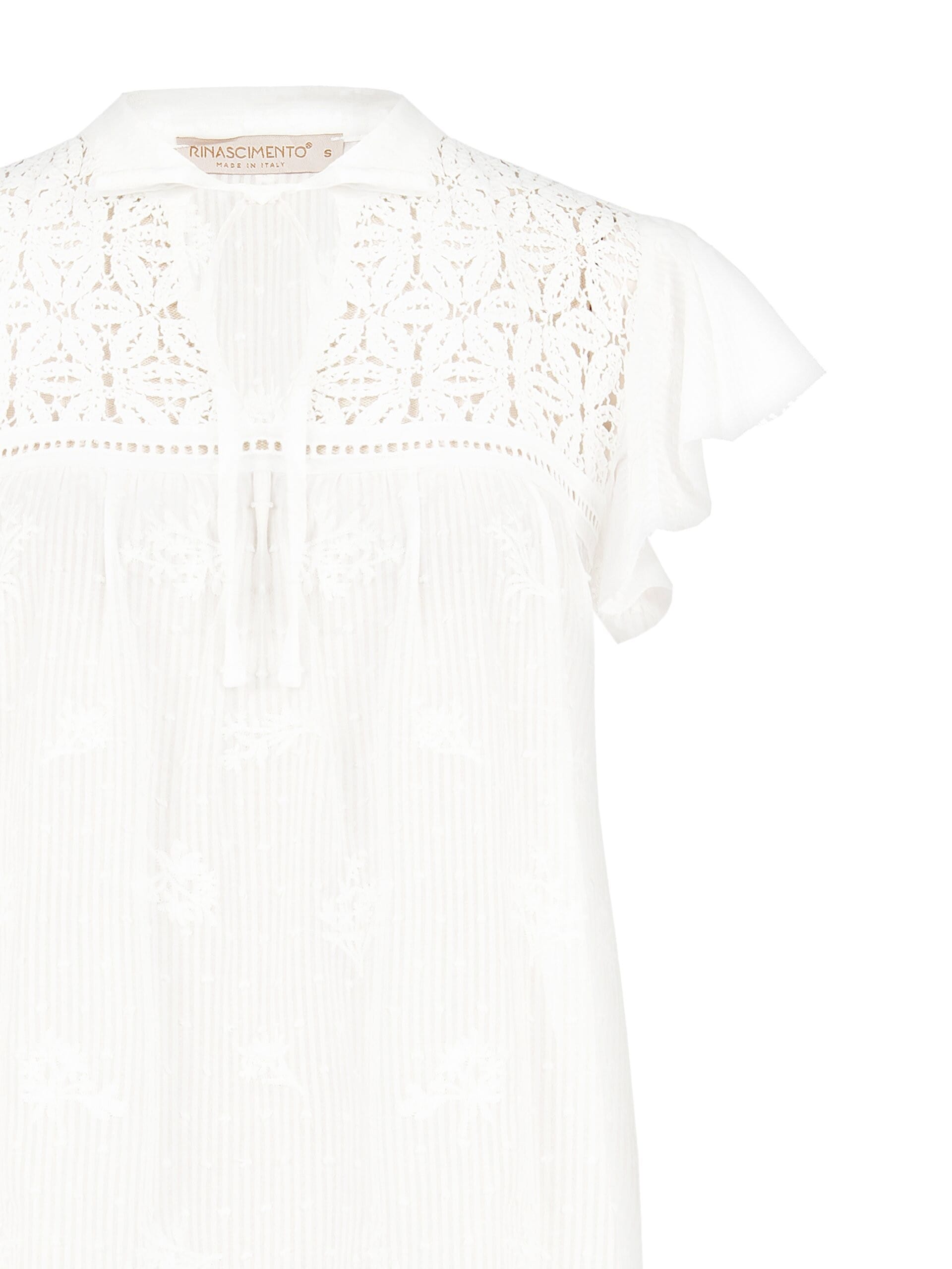 Blusa Ampia In Cotone A Righe Ricamato E Traforato Rinascimento