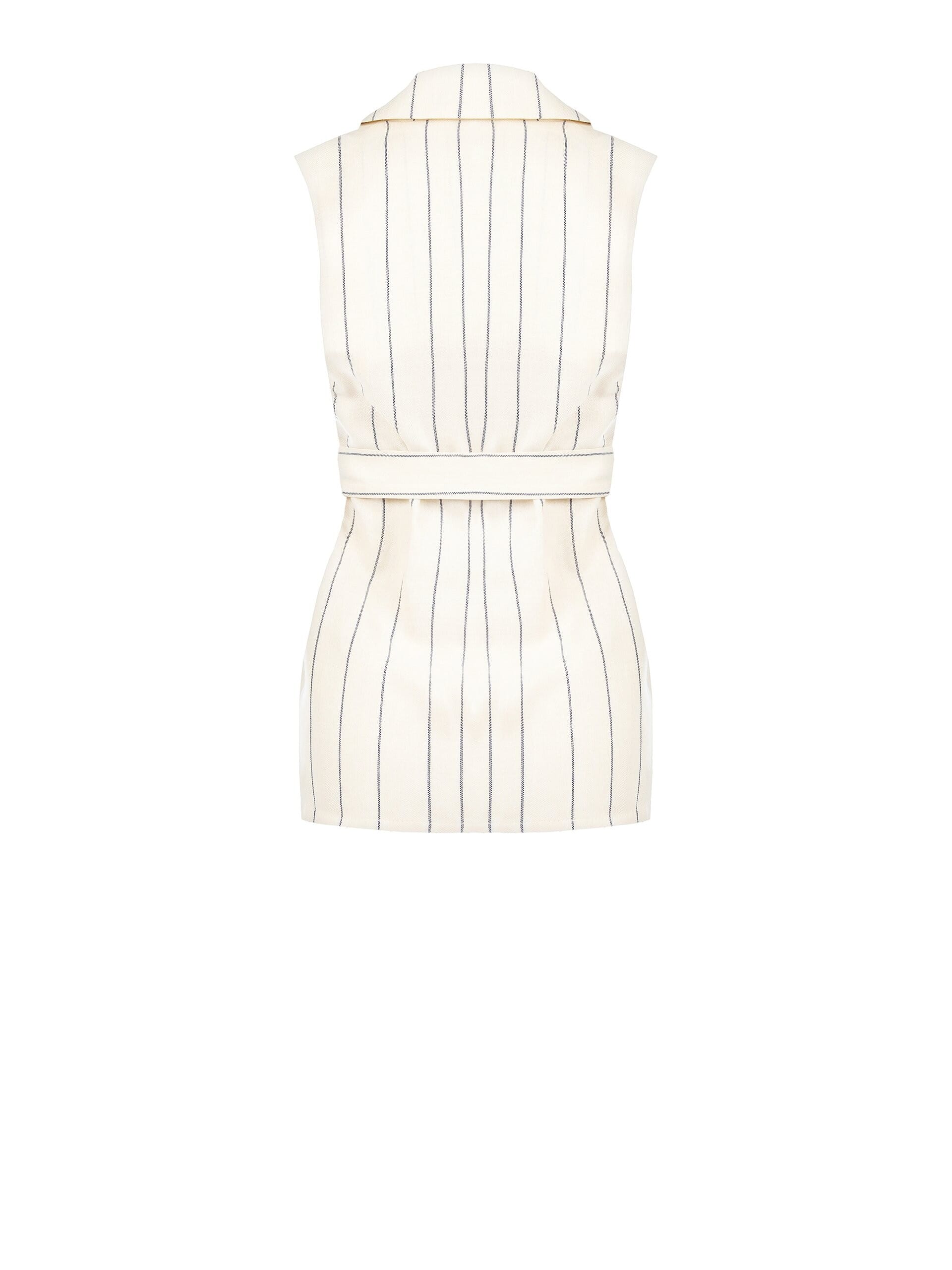 Long Open Linen Striped Vest With Coordinated Belt Rinascimento