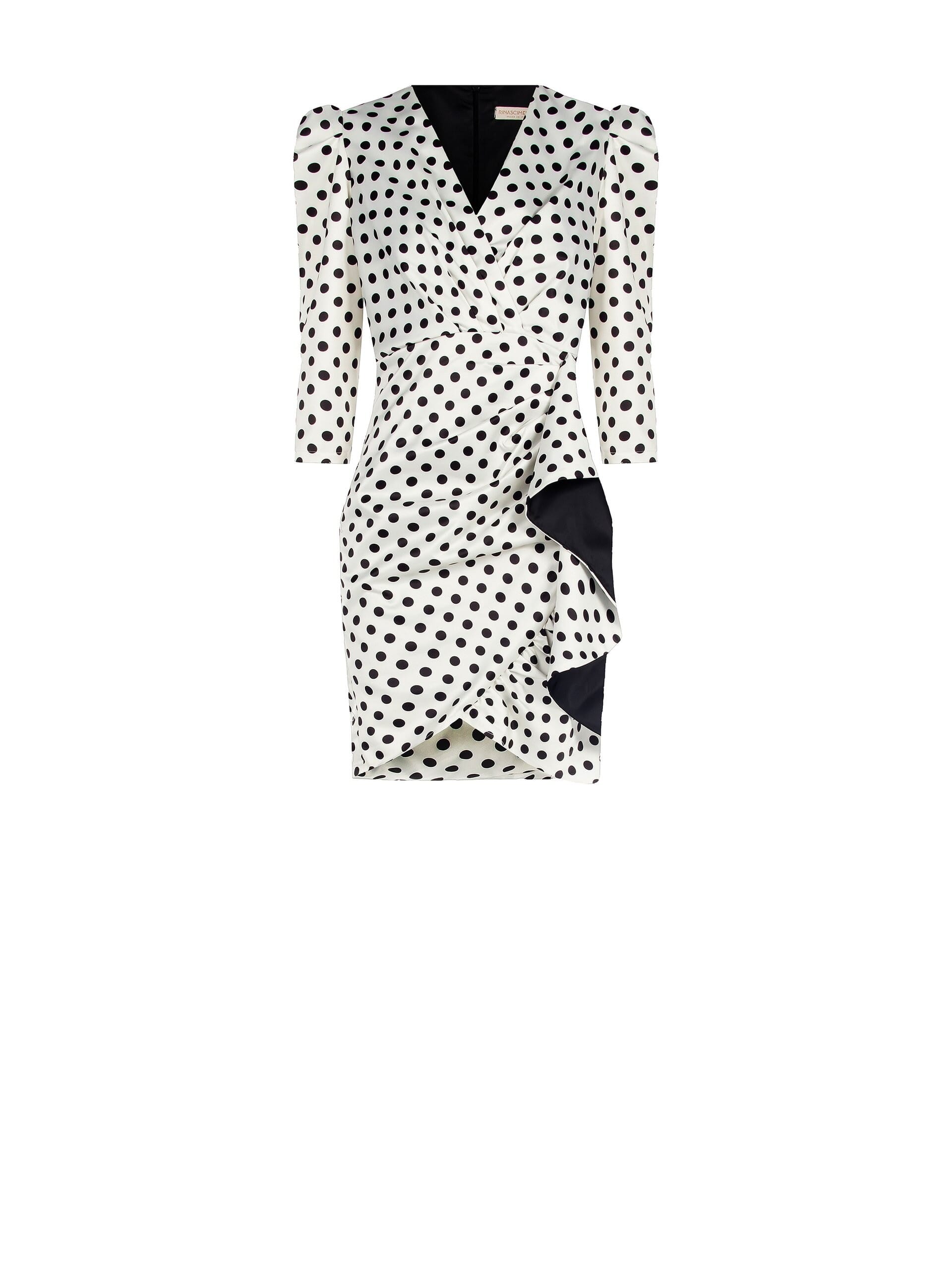 Abito Corto Scollo Incrociato In Raso Con Maniche A 3/4 Rinascimento