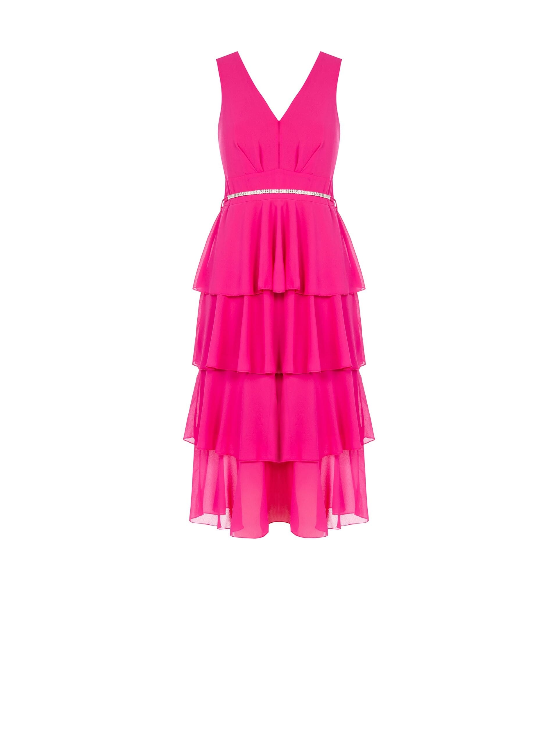 Abito Midi In Georgette Con Doppio Scollo A V E Cintura Gioiello Rinascimento