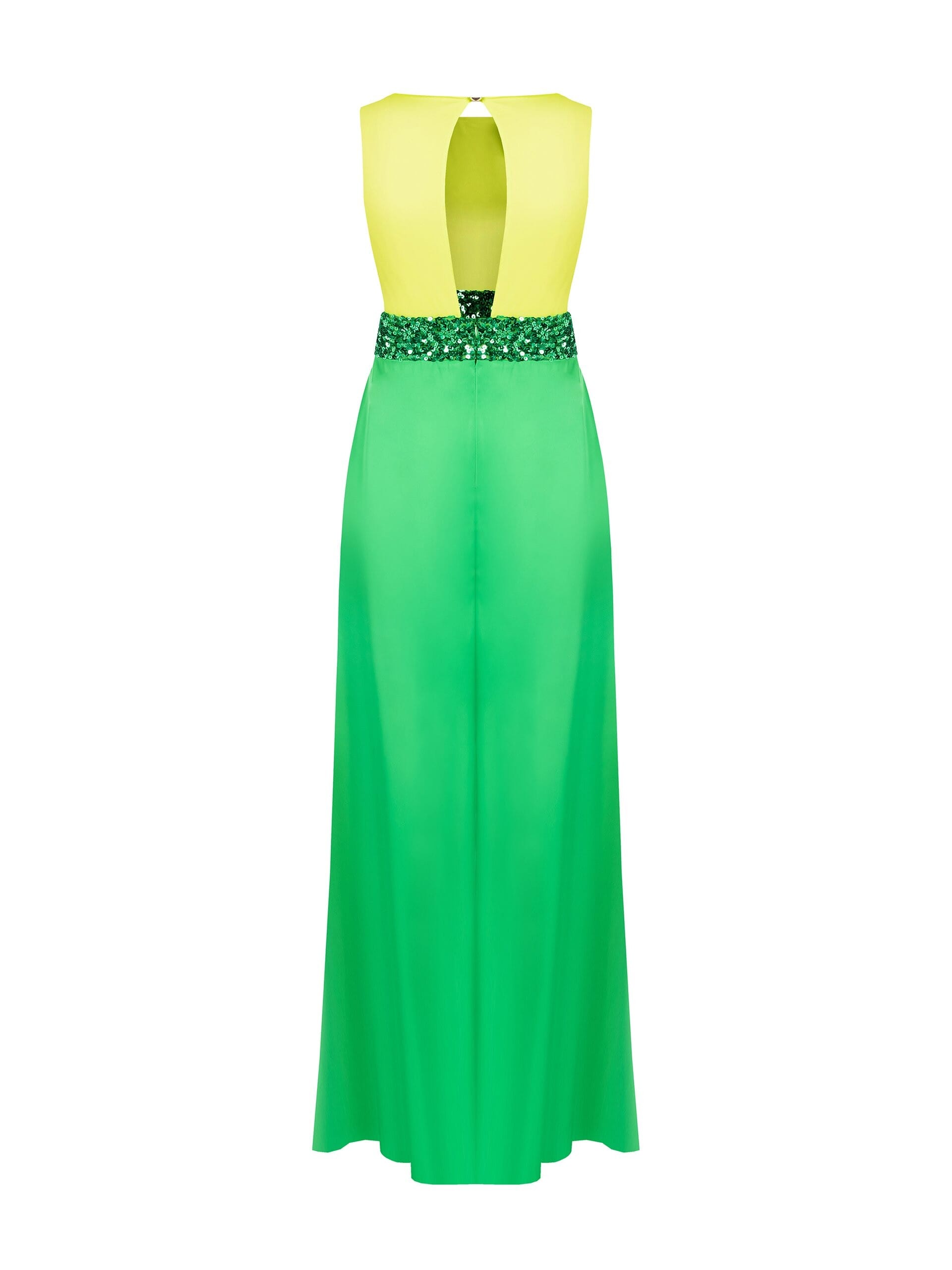 Abito Lungo A Ruota In Raso Con Rosa E Paillettes In Vita Rinascimento