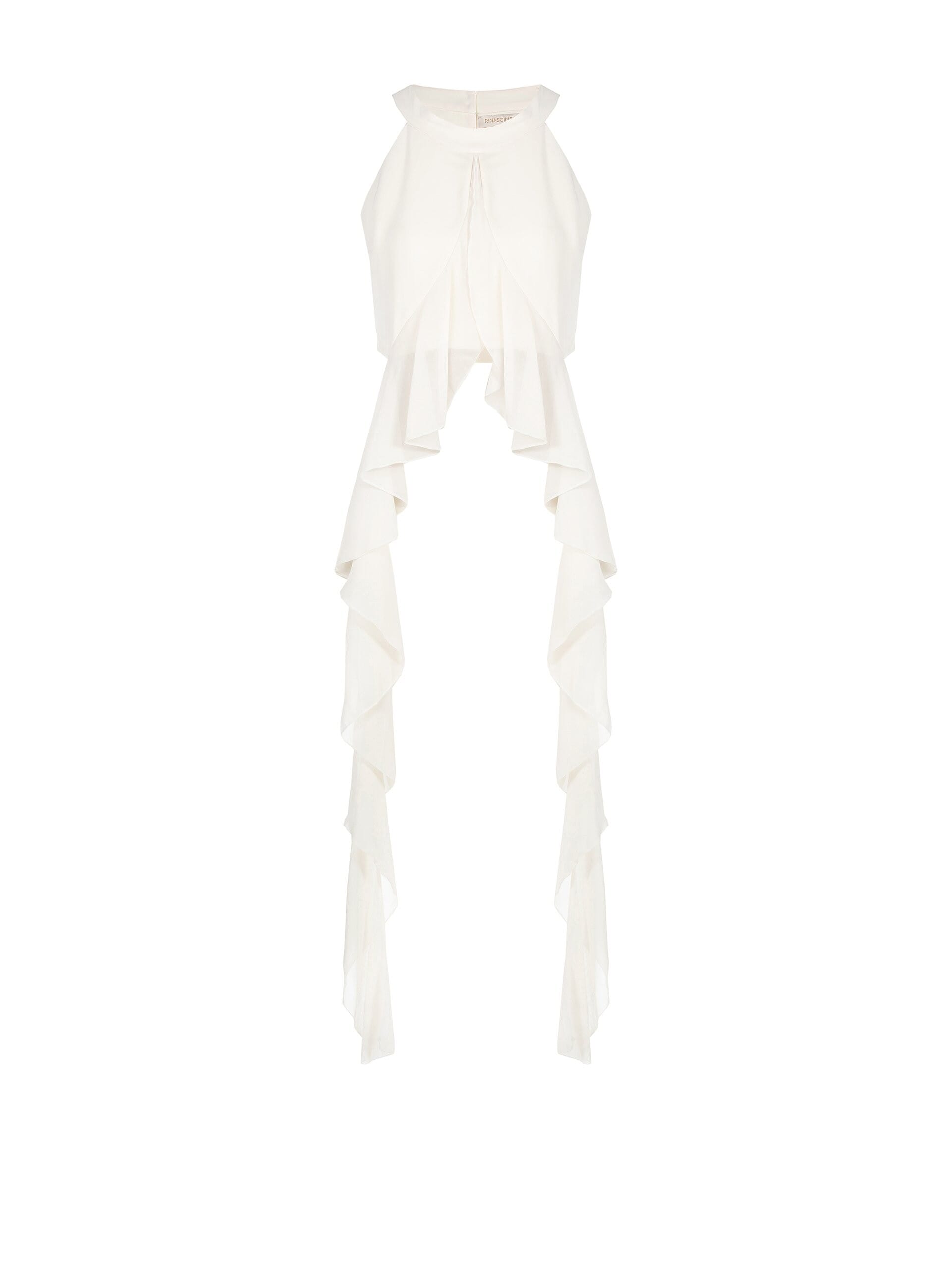 Crop Top Con Lunghi Volant In Georgette Rinascimento