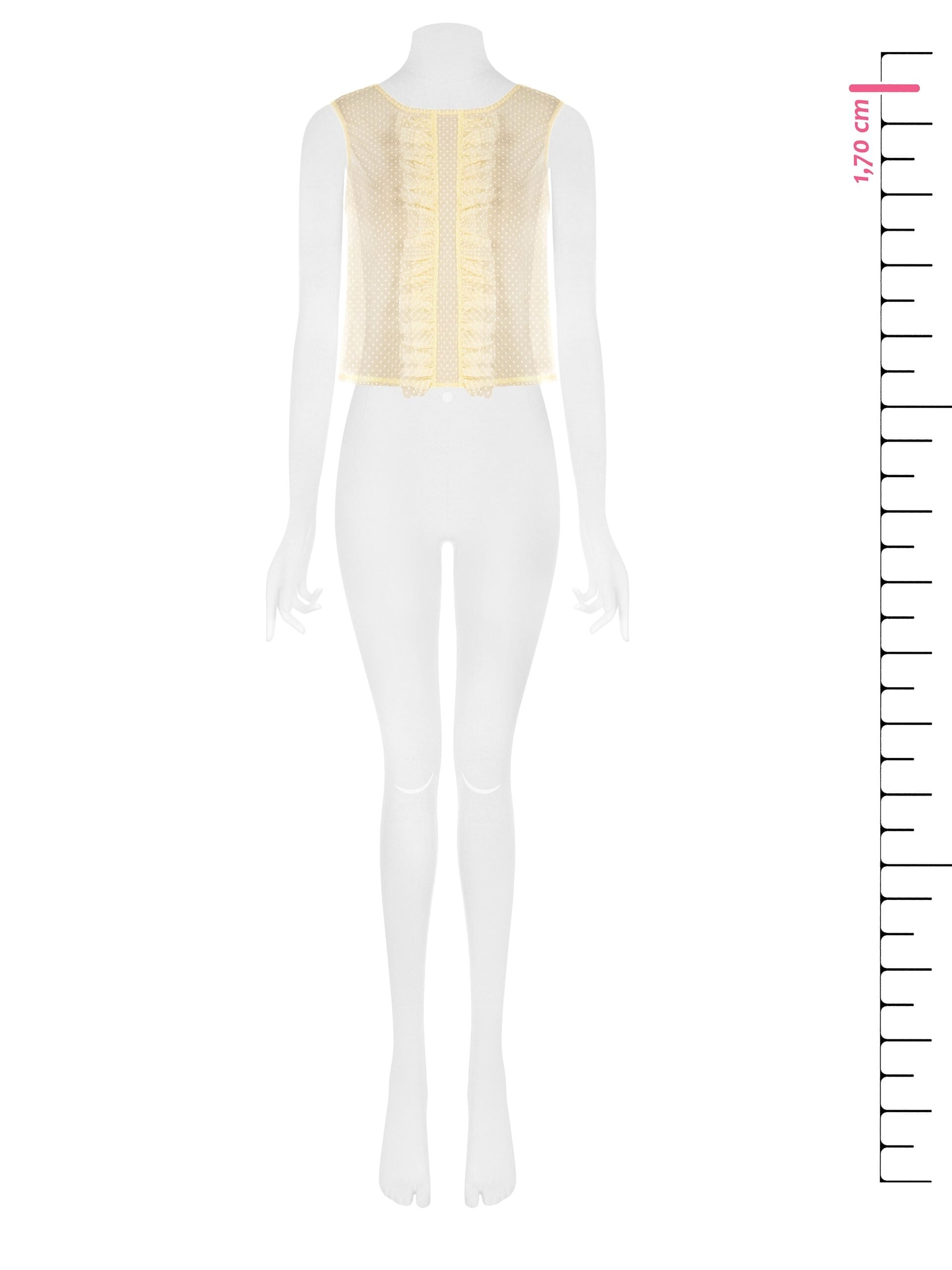 Blusa Quadrata Trasparente In Tulle A Pois Con Ruches Rinascimento