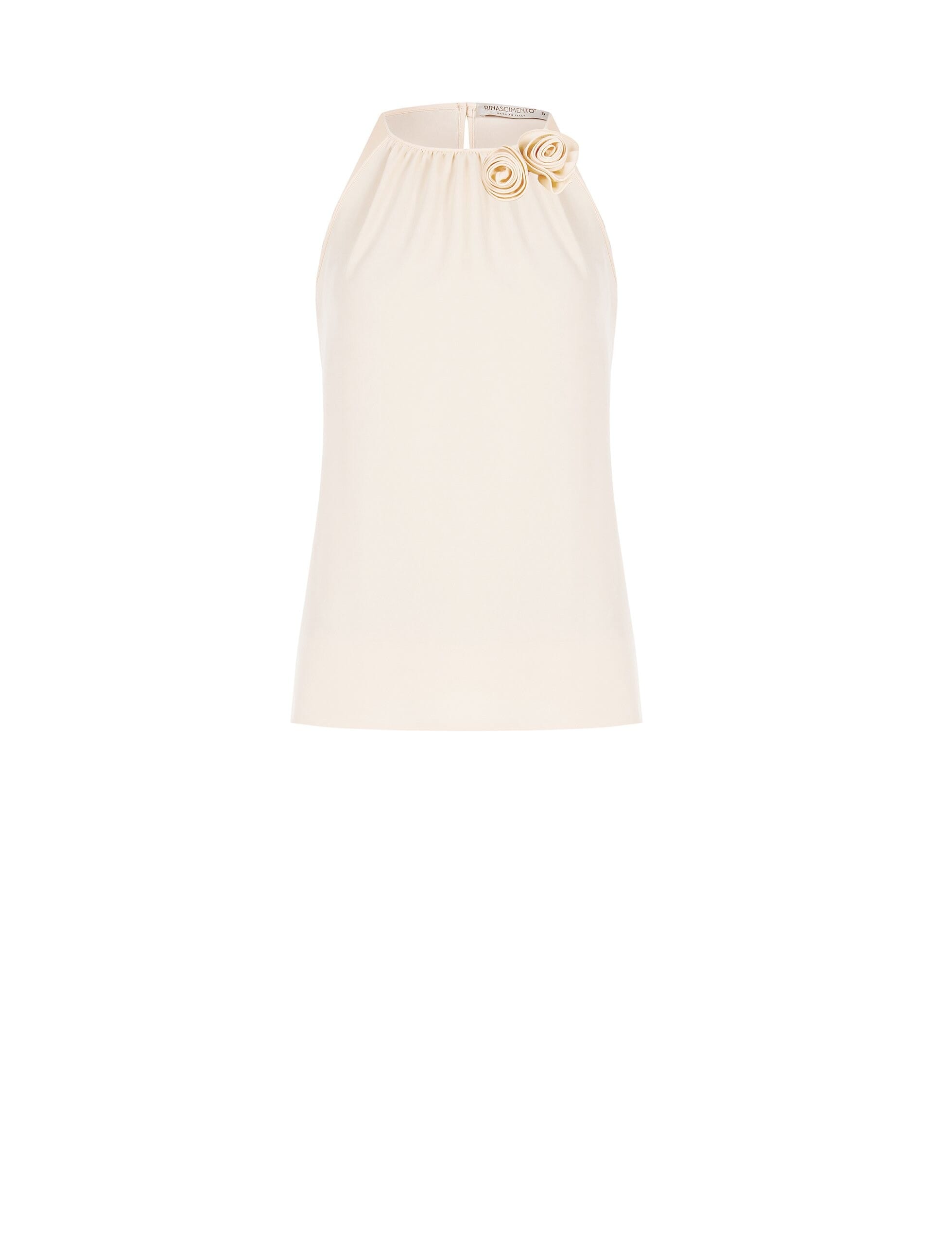 Blusa Fluida A Trapezio In Raso Opaco Con Rose Rinascimento