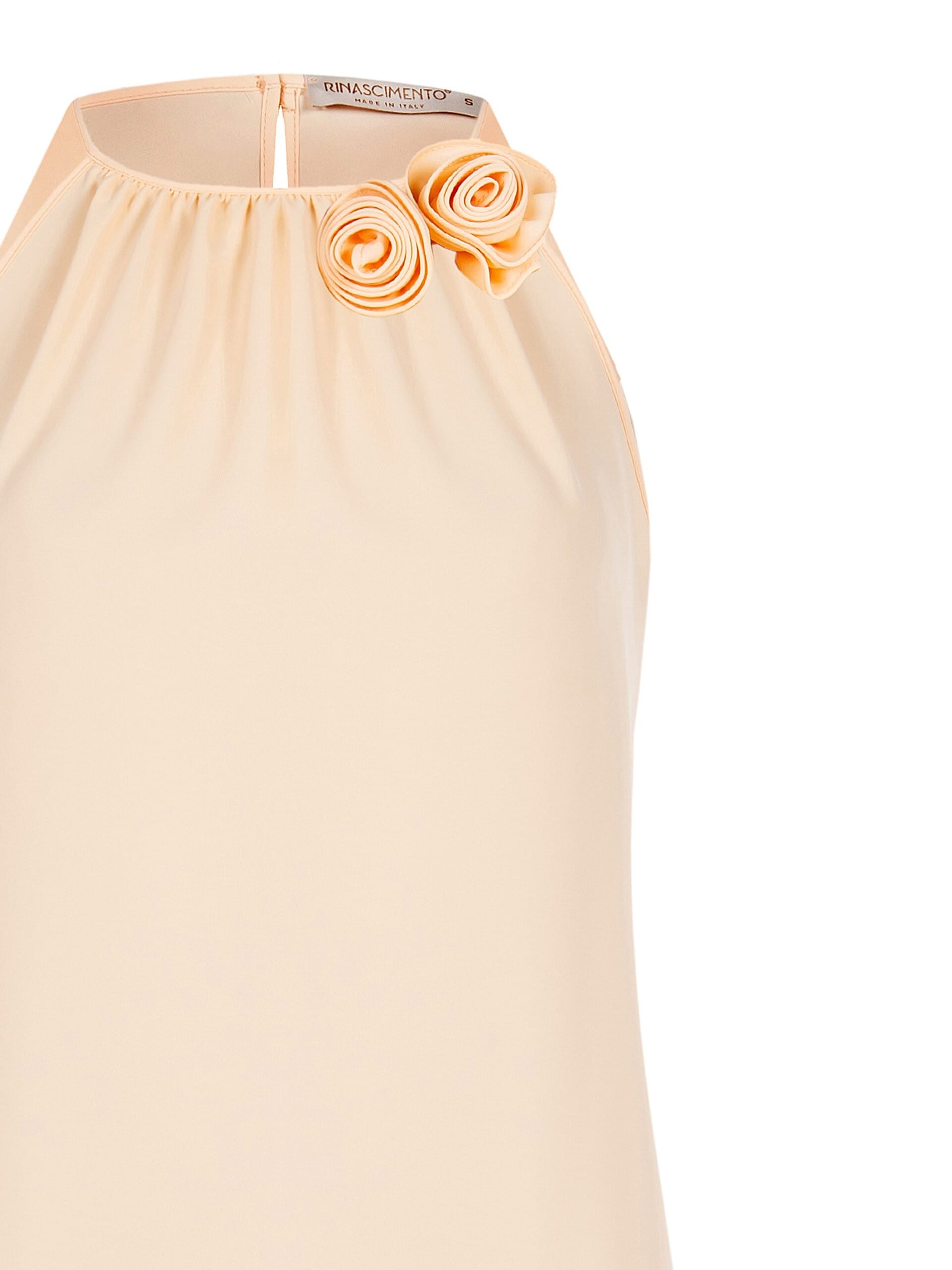 Blusa Fluida A Trapezio In Raso Opaco Con Rose Rinascimento