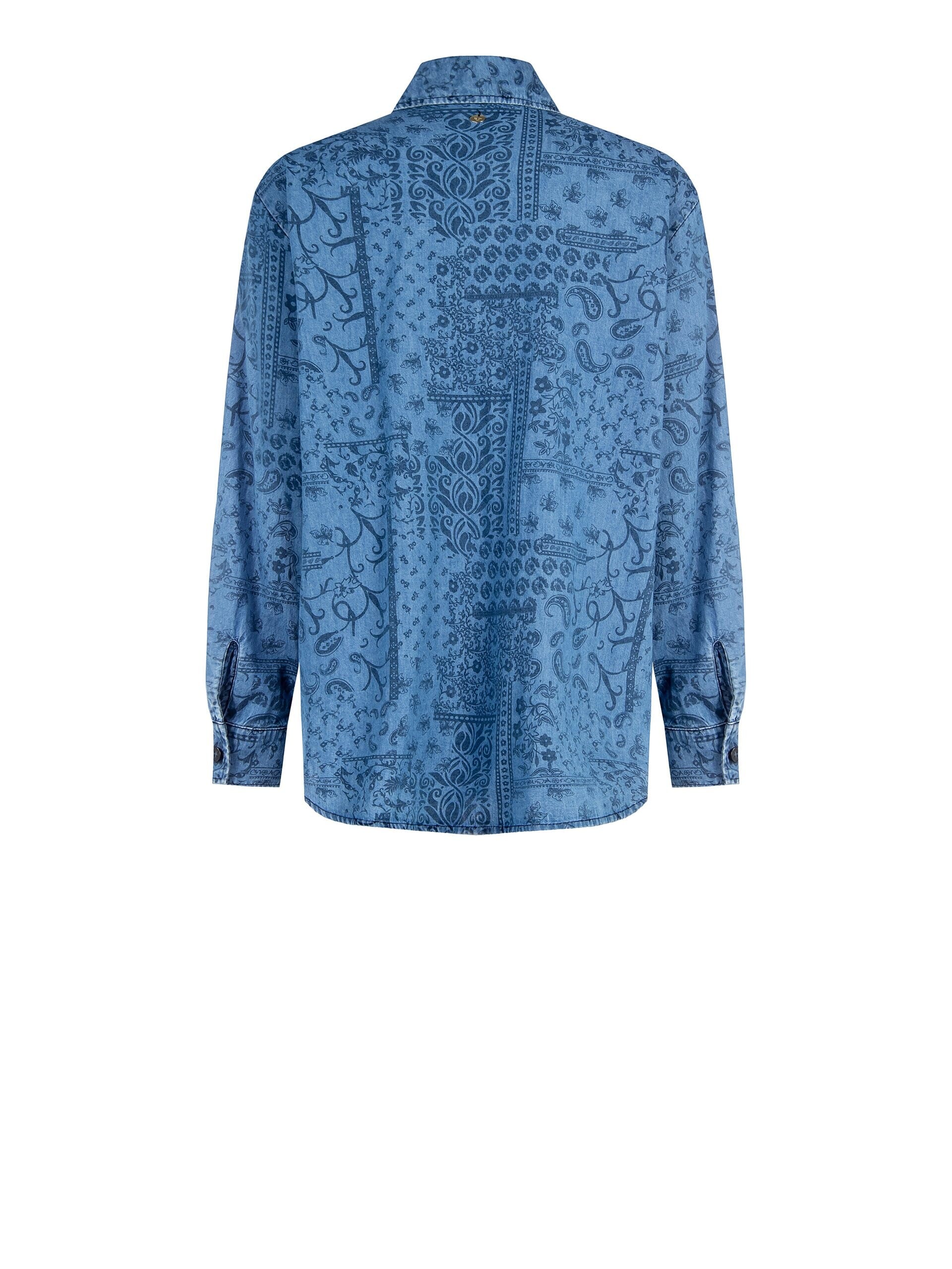Lightweight Printed Denim Large Shirt With Maxi Pockets Rinascimento