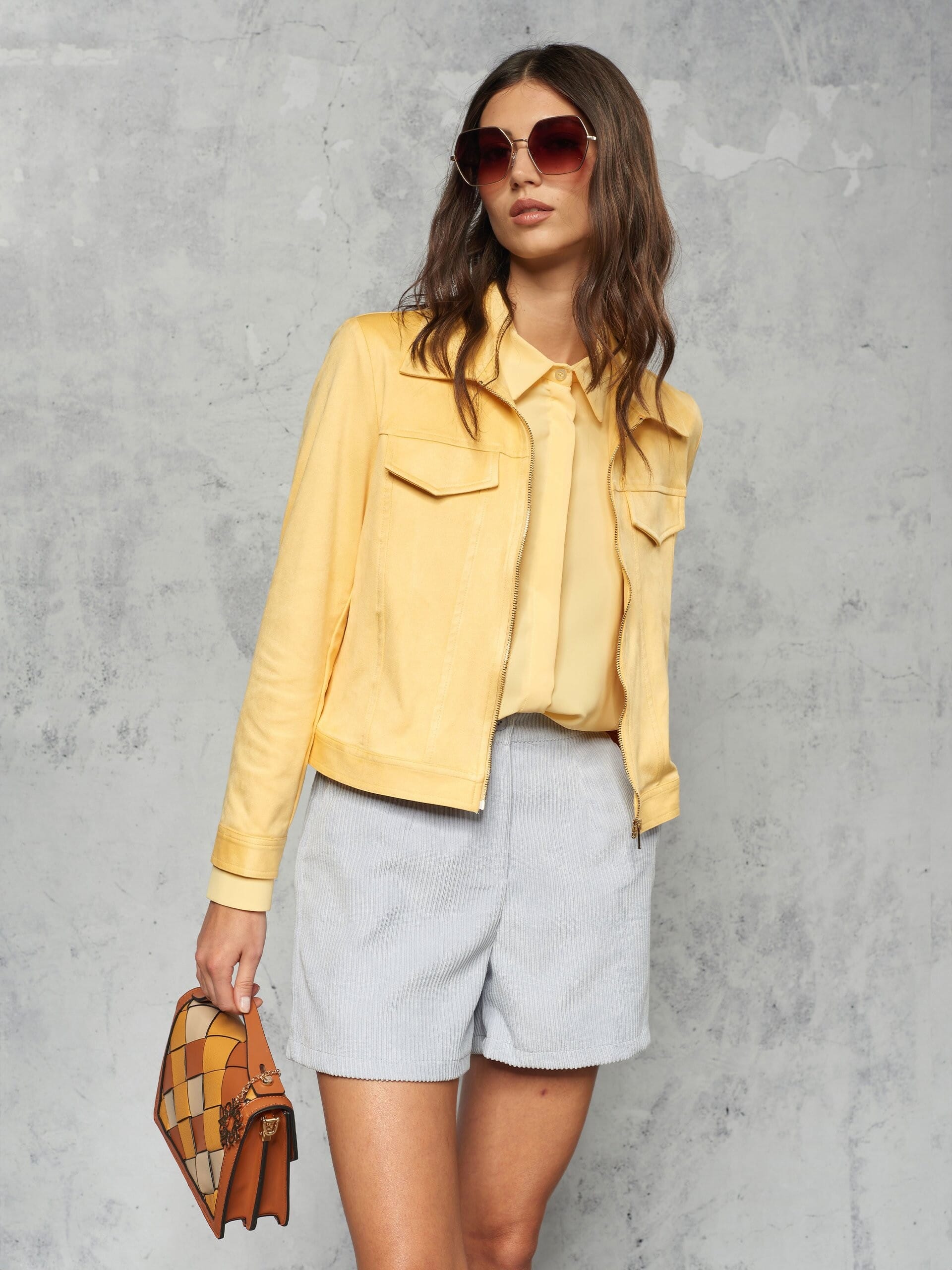 Giacca Corta In Simil Camoscio Con Zip Rinascimento