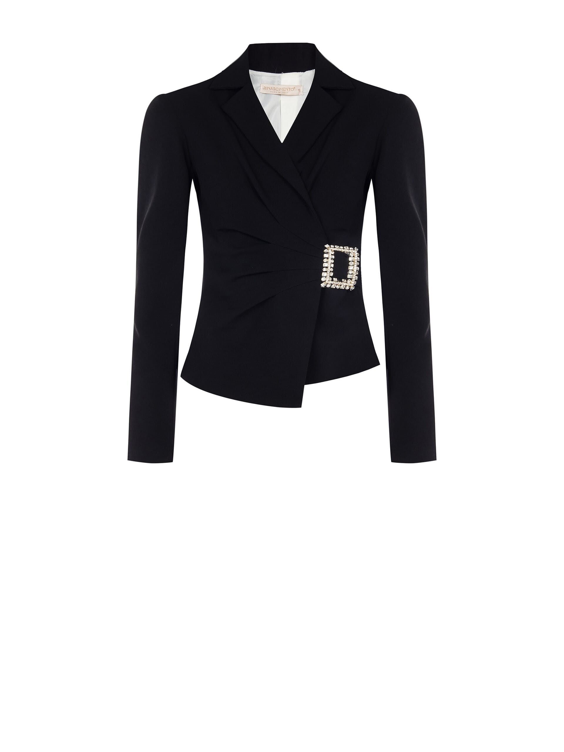 Giacca Blazer Corta Sfiancata In Scuba Crepe Con Fibbia In Strass Rinascimento