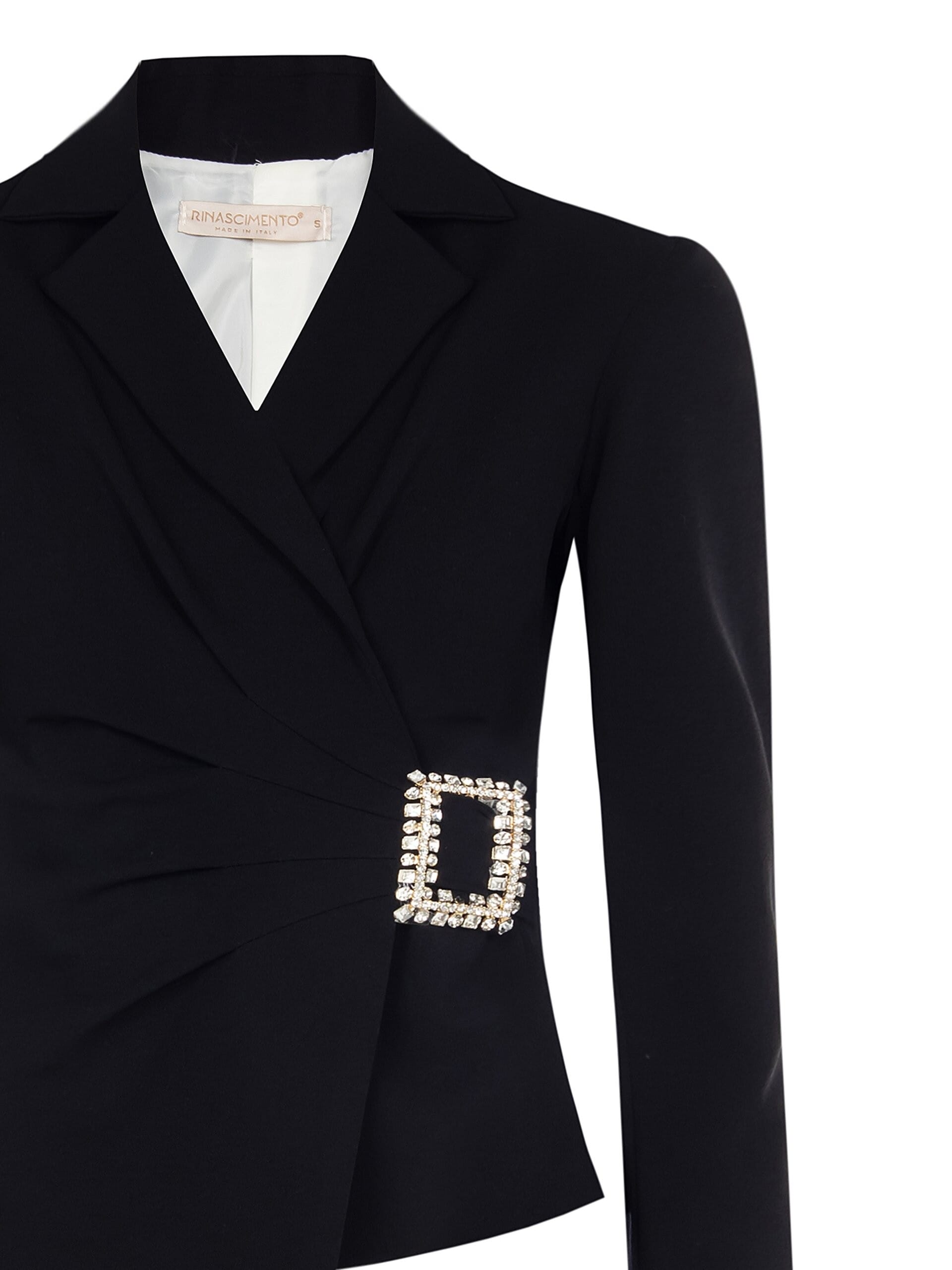 Giacca Blazer Corta Sfiancata In Scuba Crepe Con Fibbia In Strass Rinascimento