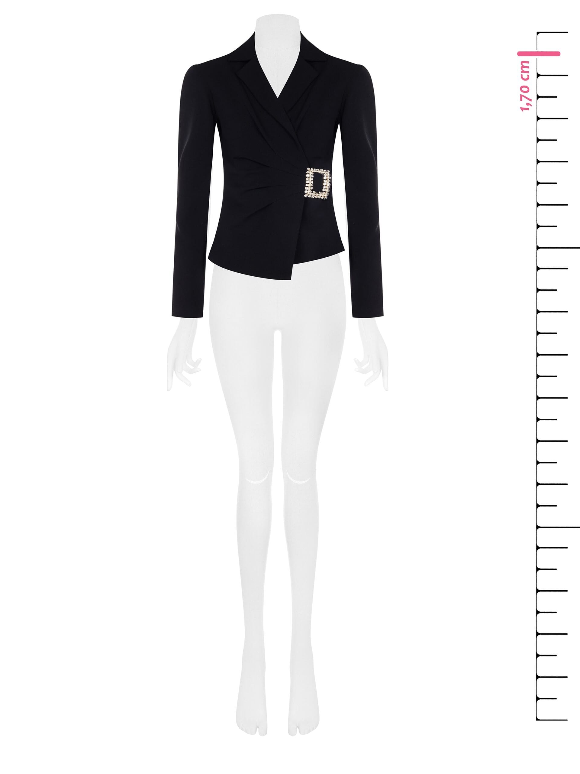 Giacca Blazer Corta Sfiancata In Scuba Crepe Con Fibbia In Strass Rinascimento