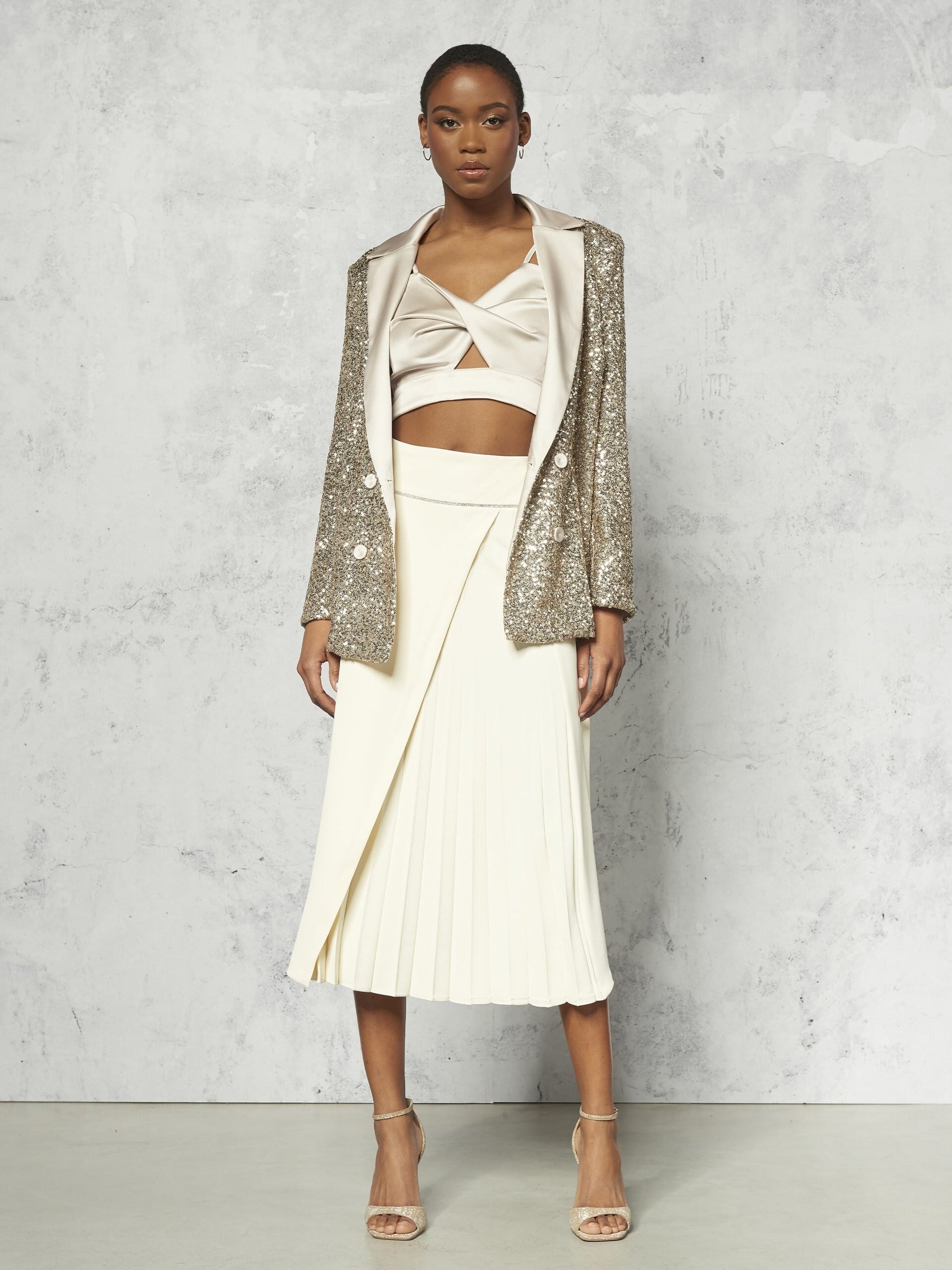 Giacca Blazer Ricoperta Di Paillettes Con Bottoni E Revers In Raso Rinascimento