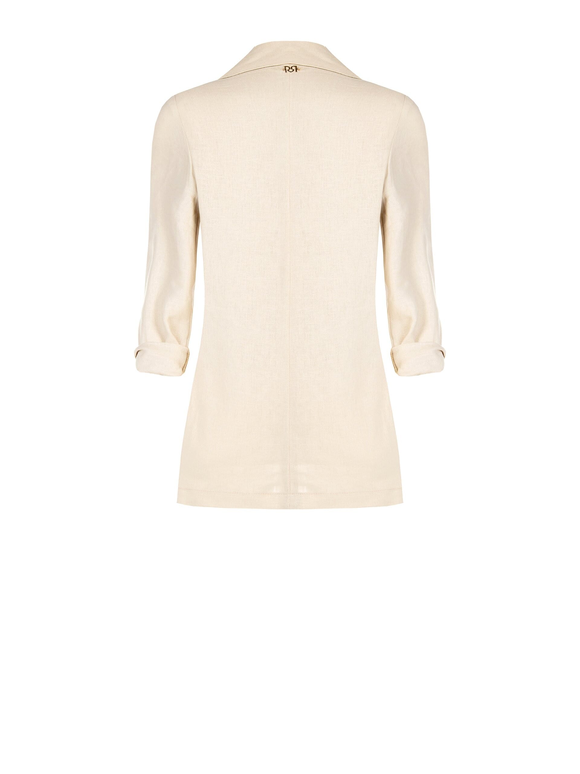 Long Cut Linen Blend Blazer Jacket With Metal Logo Detail Rinascimento