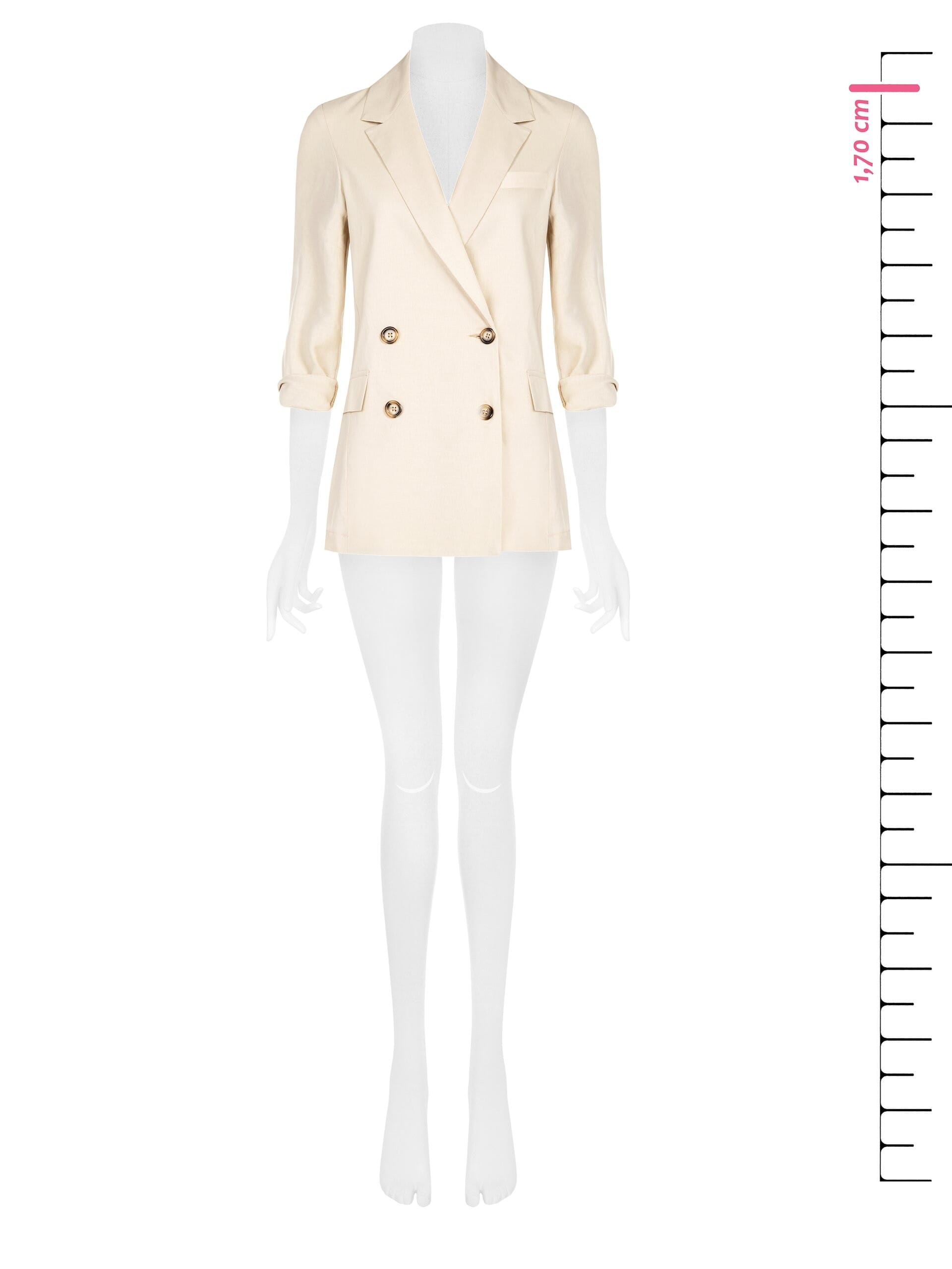 Long Cut Linen Blend Blazer Jacket With Metal Logo Detail Rinascimento