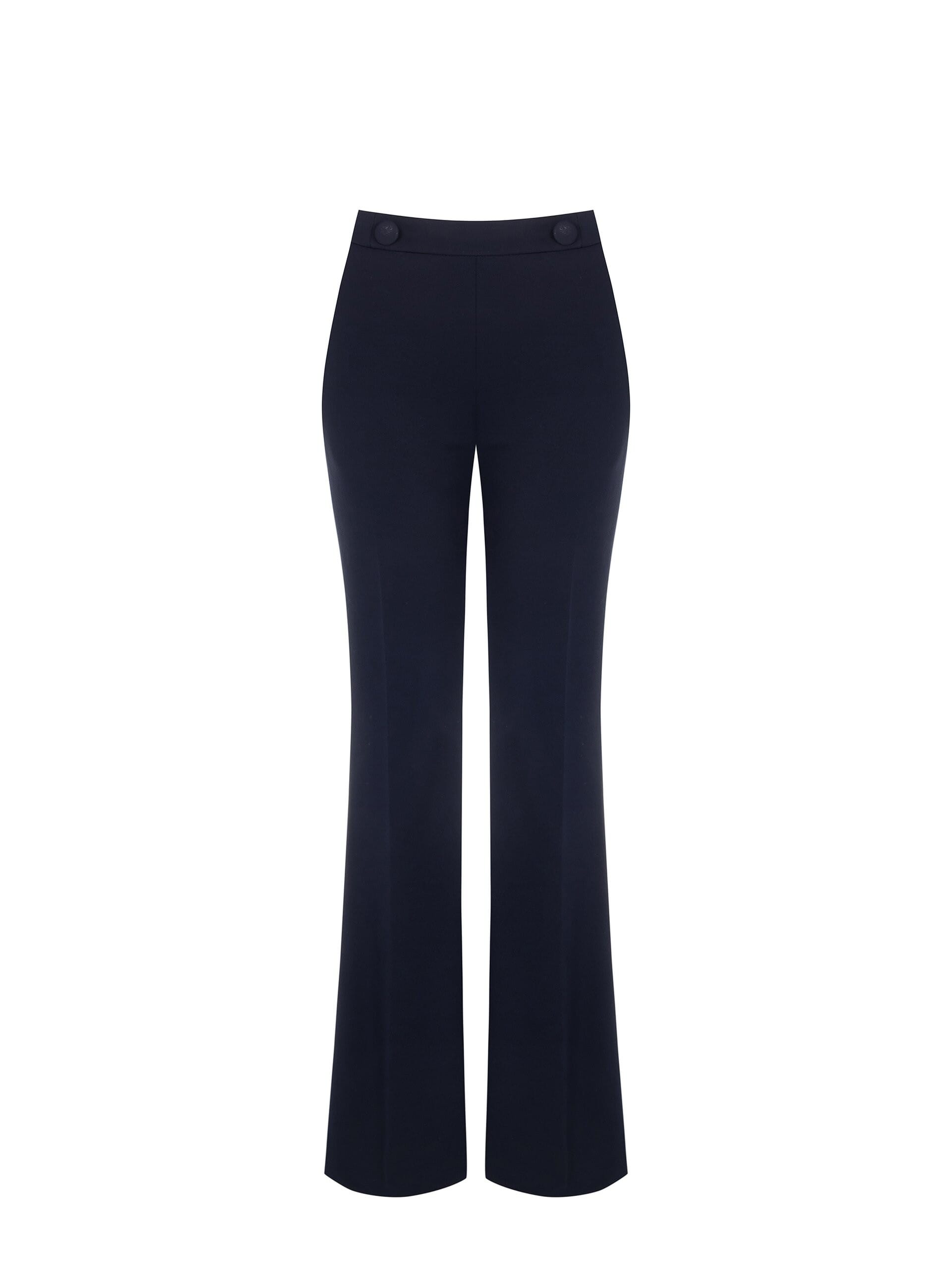 Pantaloni A Zampa In Scuba Crepe Con Elastico E Bottoni Abbinati Rinascimento