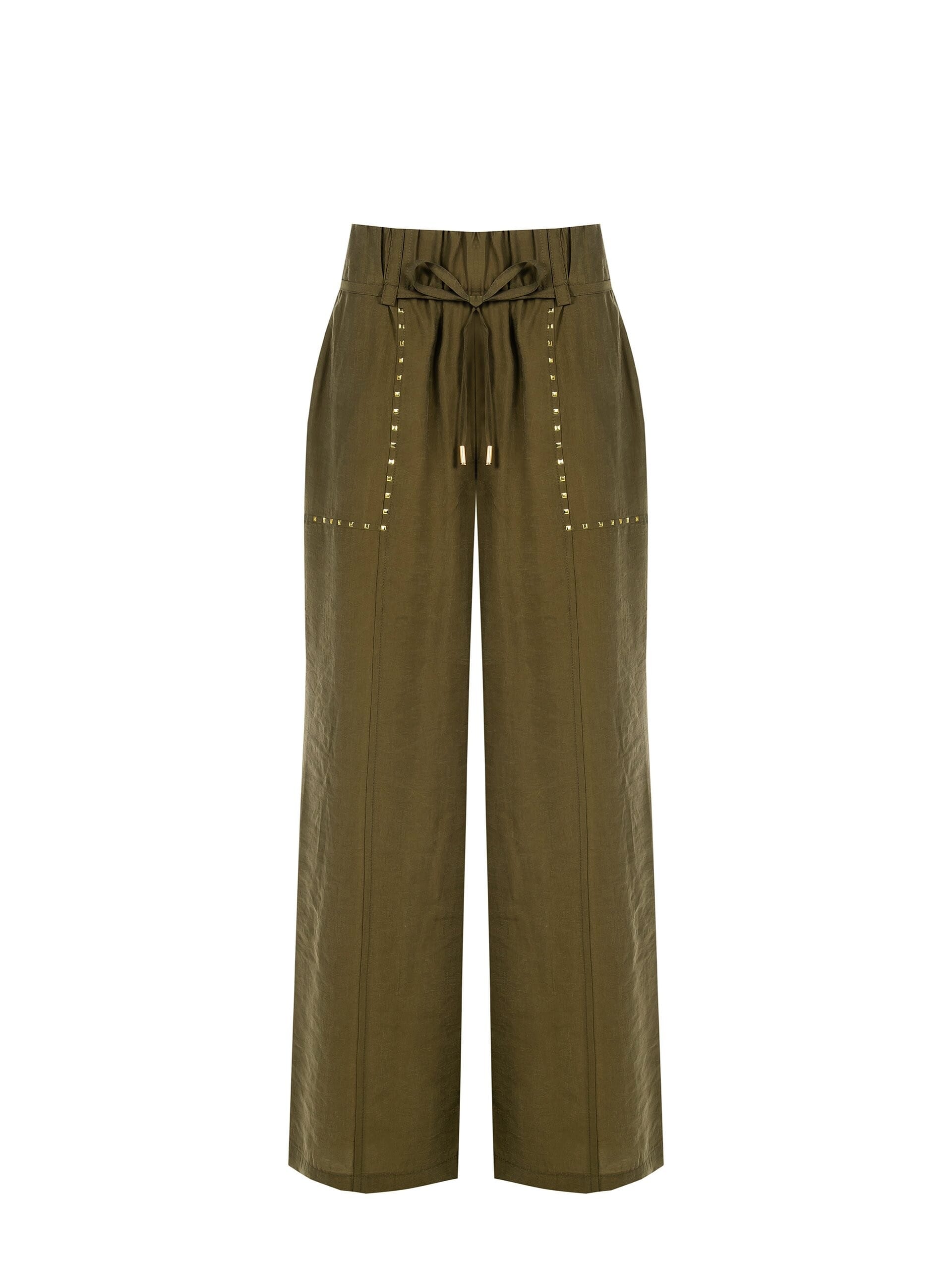 Pantaloni Palazzo In Tessuto Leggermente Stropicciato Con Borchiette Rinascimento