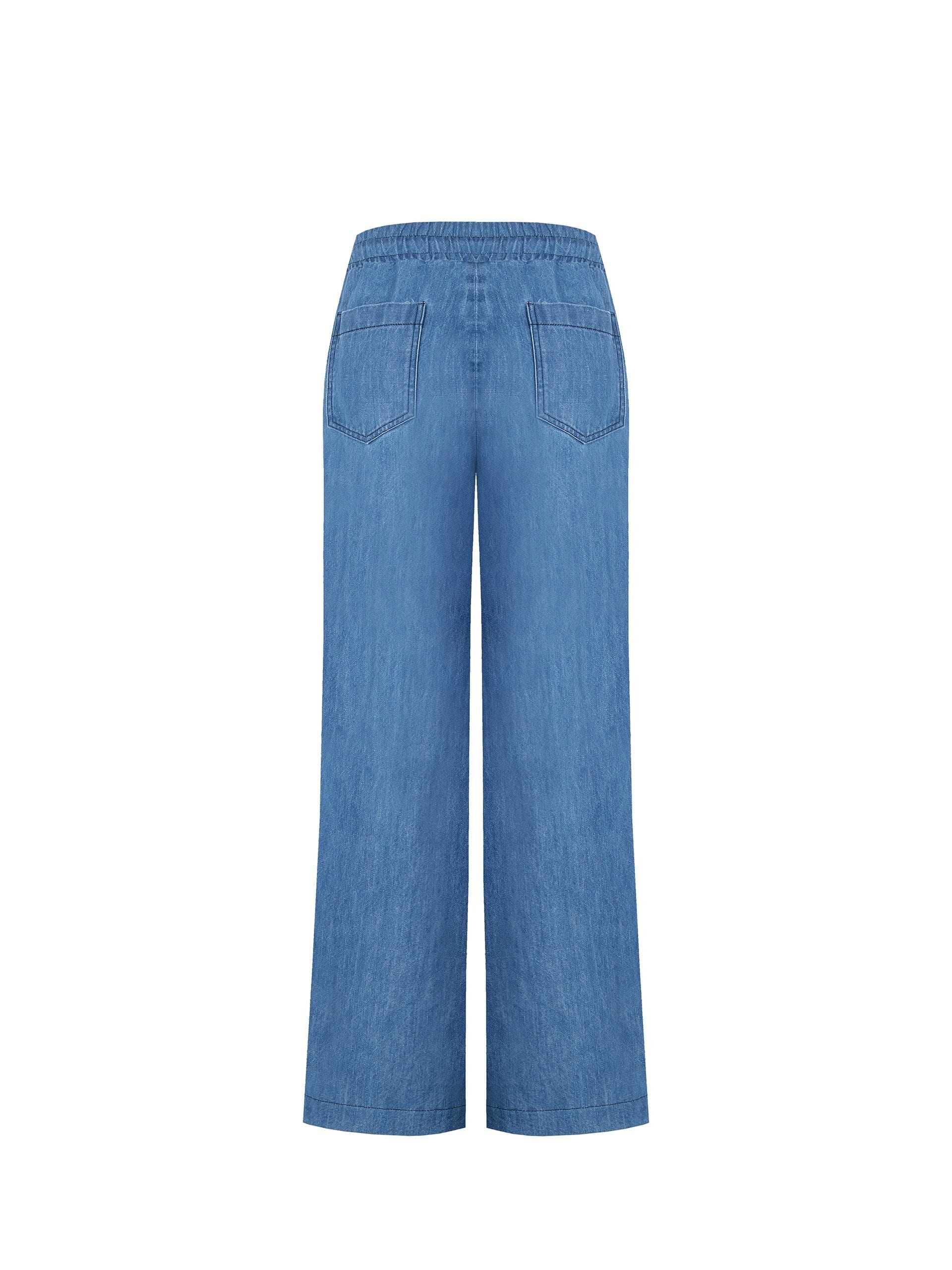 Pantaloni Palazzo A Zampa Bicolor In Denim Dietro E Bande Laterali A Righe Rinascimento