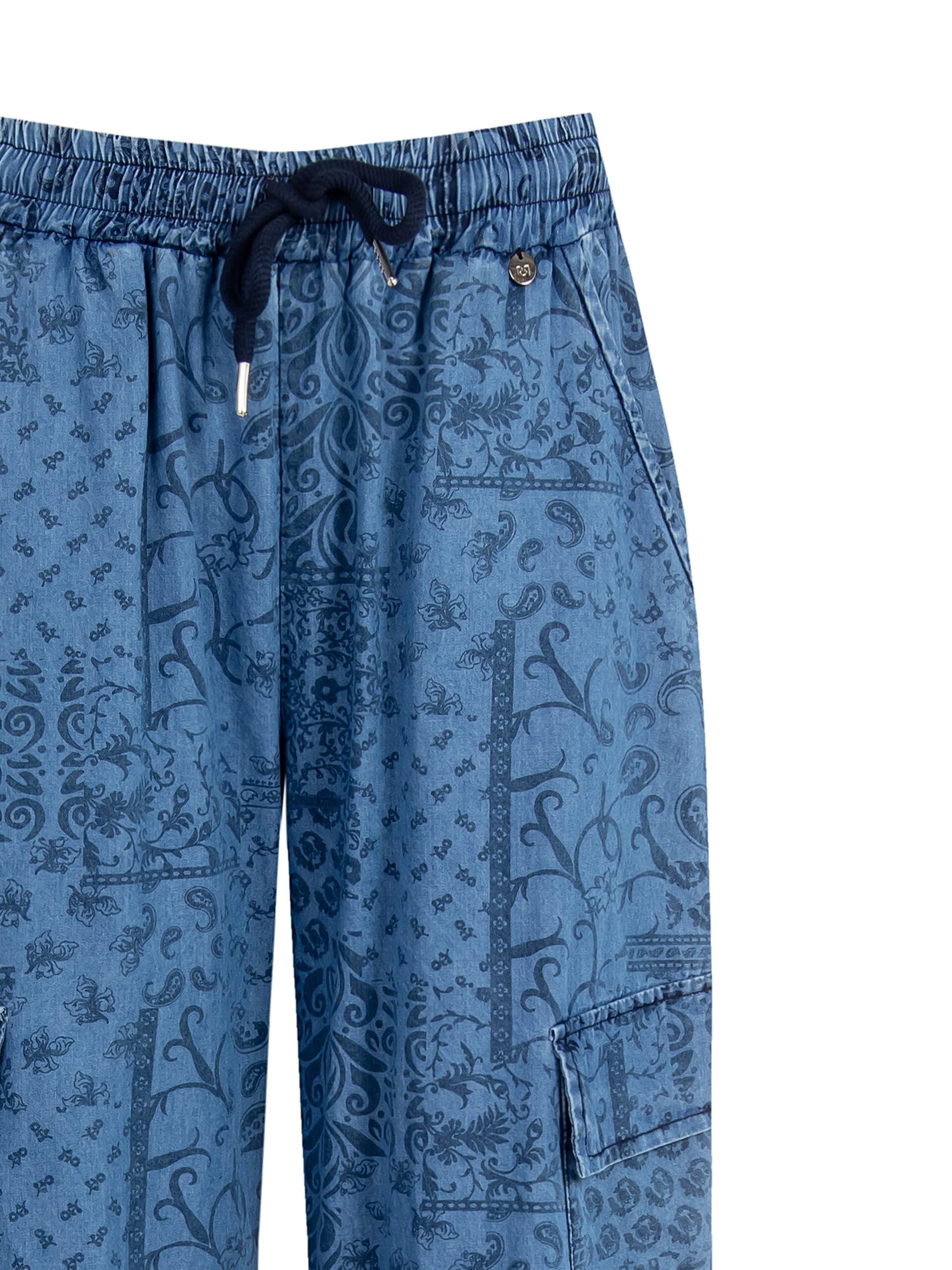 Pantaloni Palazzo Cargo In Denim Leggero Stampato Rinascimento