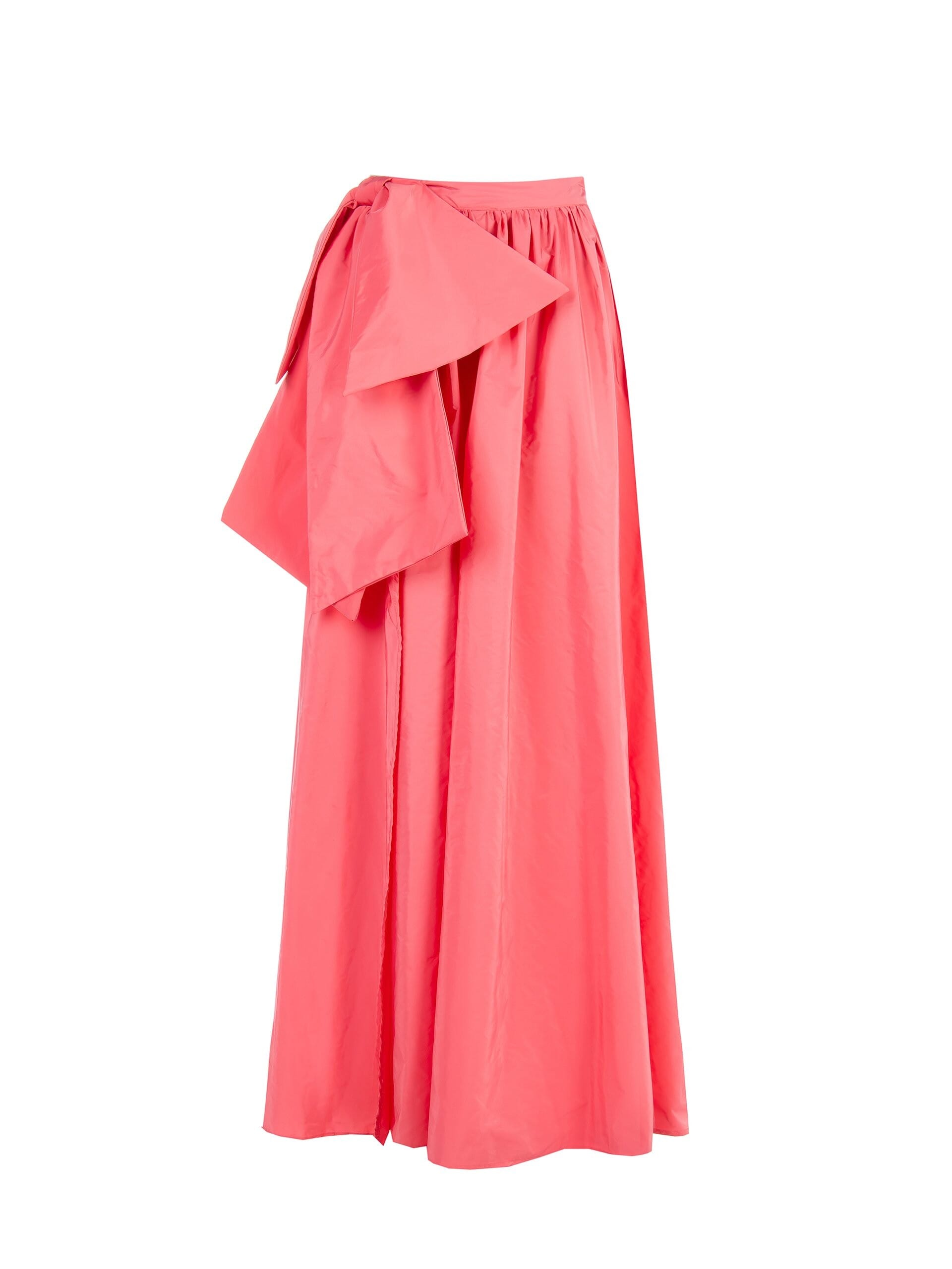 Gonna Lunga A Ruota In Nylon Con Maxi Fiocco Sul Fianco