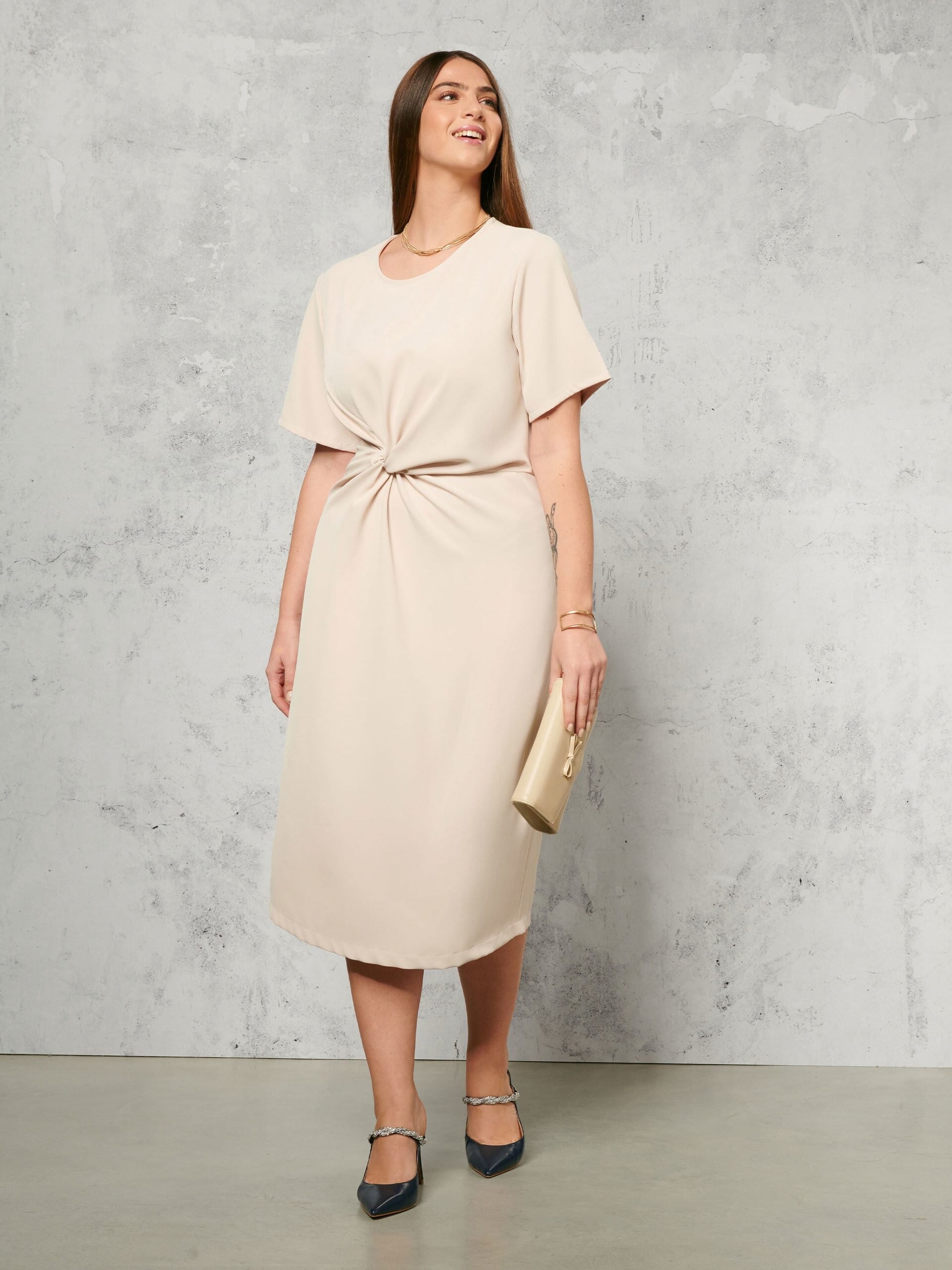 Abito Midi Curvy In Crepe Con Nodo Sul Lato Rinascimento Curvy