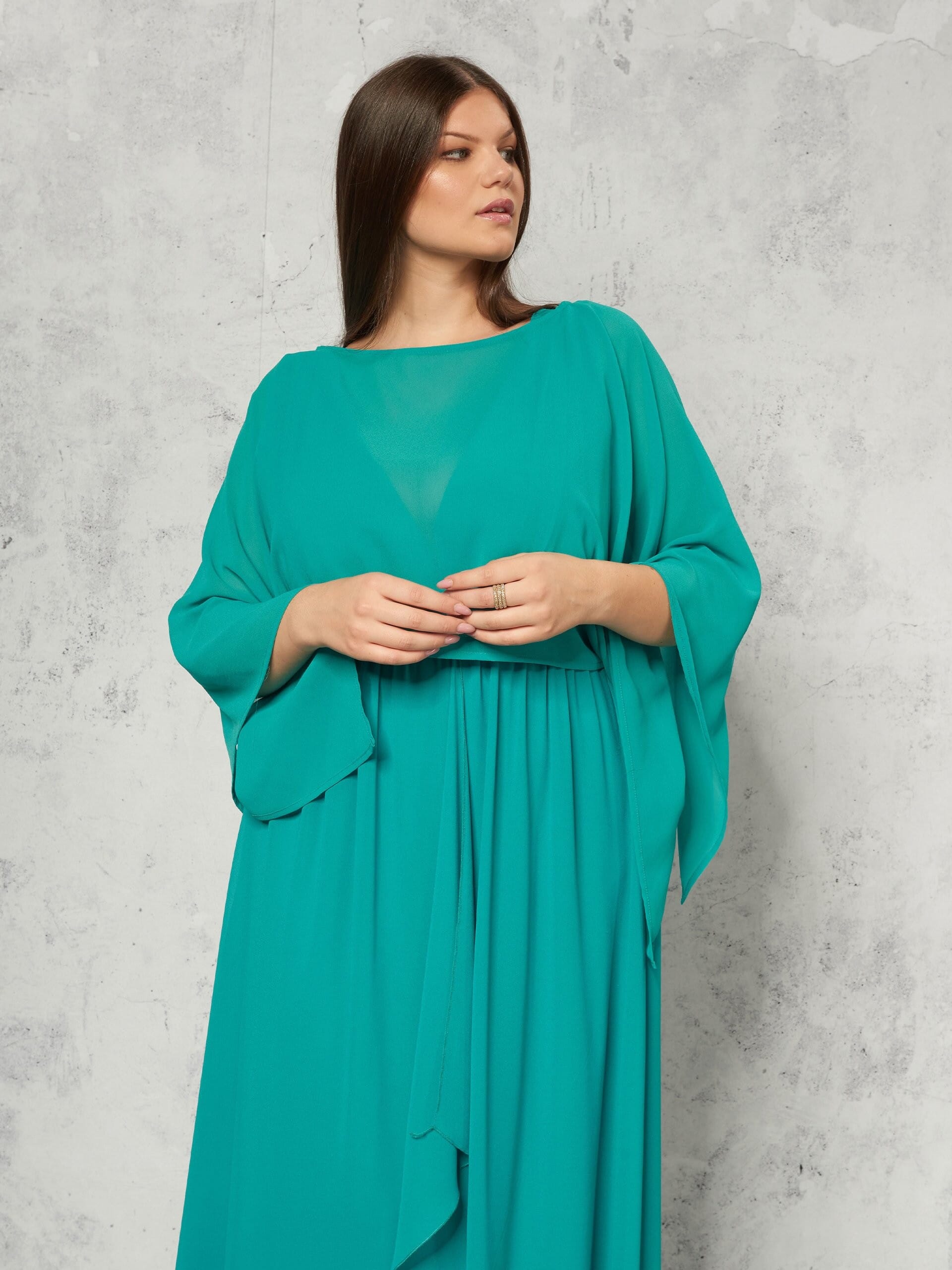 Abito Lungo Curvy Ad Incrocio In Georgette Con Dettaglio In Strass Rinascimento Curvy