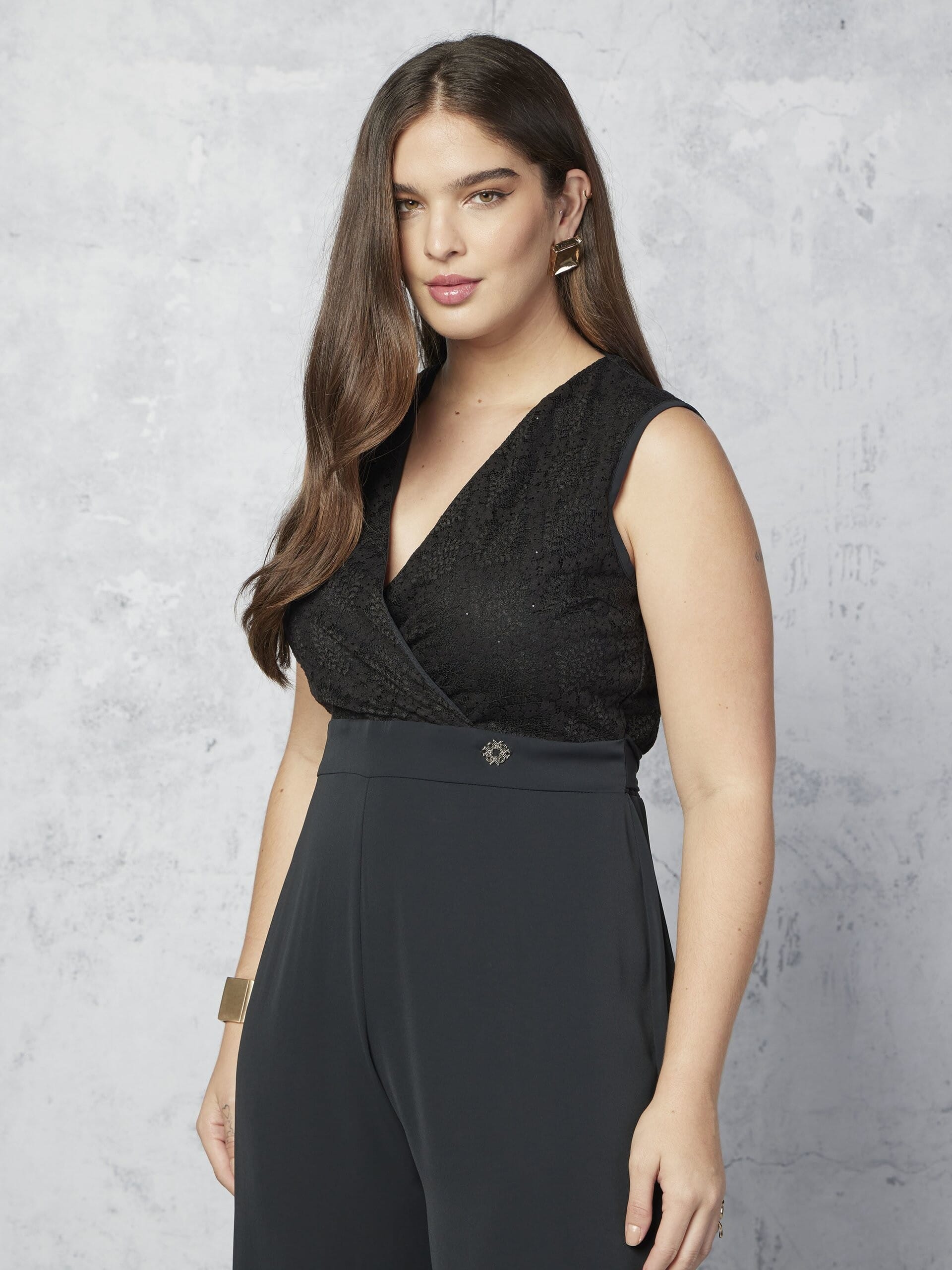 Tuta Intera Curvy A Palazzo Fluida Con Corpetto Ricamato E Paillettes Rinascimento Curvy