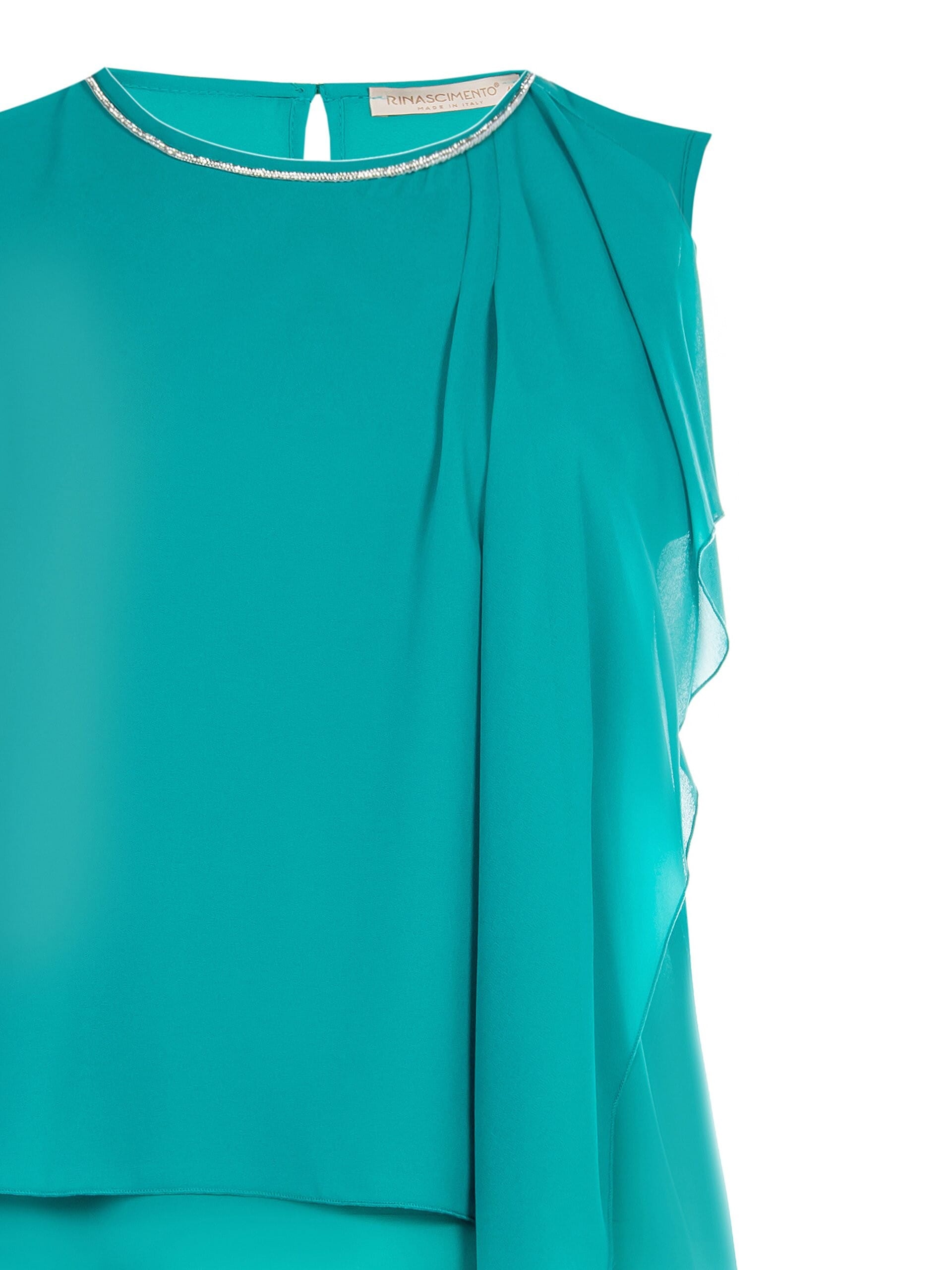 Georgette Curvy Blouse With Ruffle And Rhinestone Detail At Collar Rinascimento Curvy