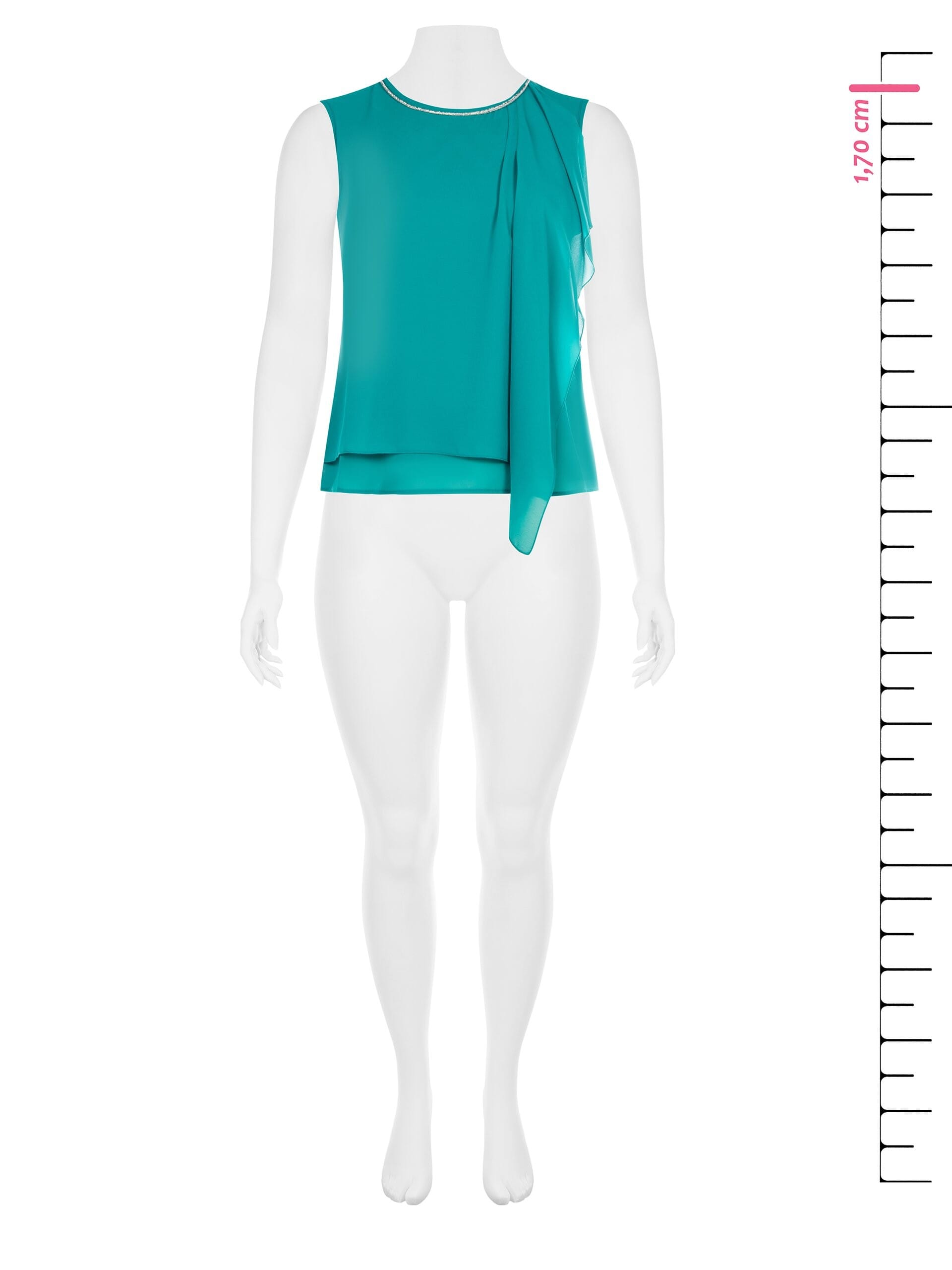 Georgette Curvy Blouse With Ruffle And Rhinestone Detail At Collar Rinascimento Curvy