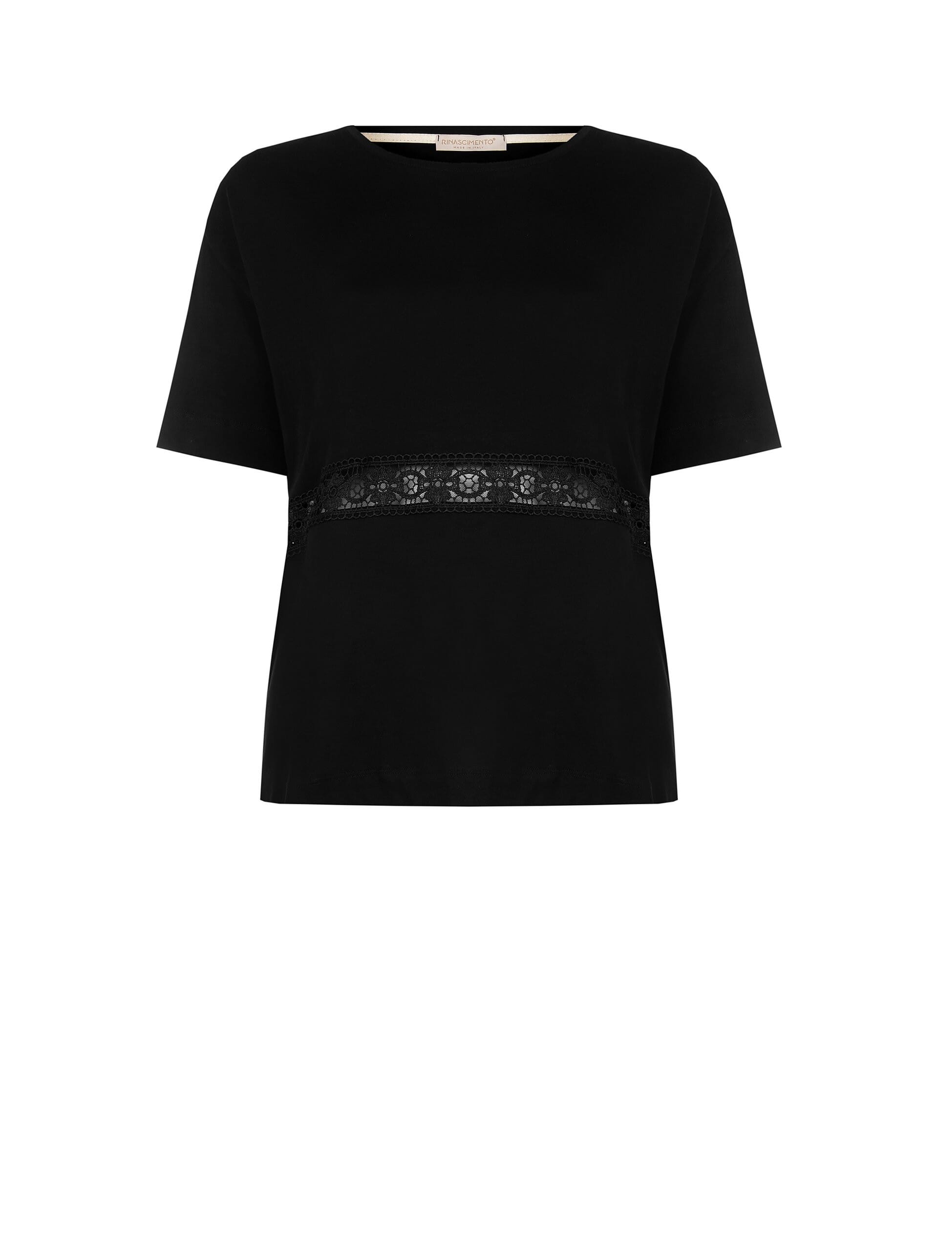 Rinascimento Curvy Regular Cotton T-Shirt With Perforated Detail
